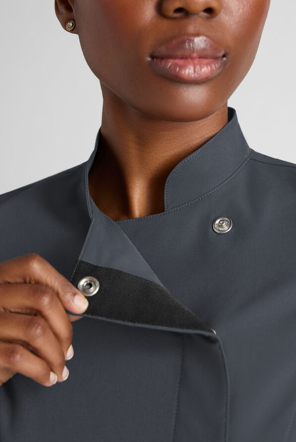 CHEF PERFORMANCE- Women's Short Sleeve with Mesh Panels STRETCH Chef Coat - Pewter/Black - 5