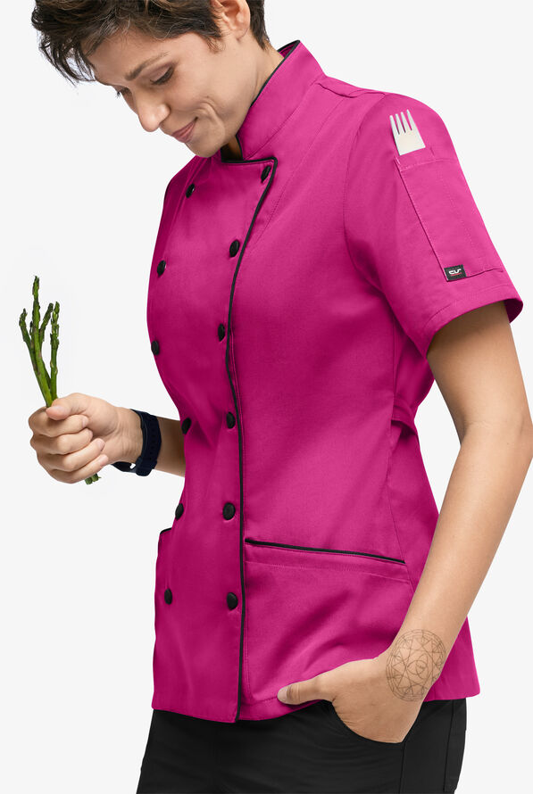 Chaqueta manga corta de chef Chef Uniforms con 3 bolsillos para mujer - Hot Pink/Black - 2