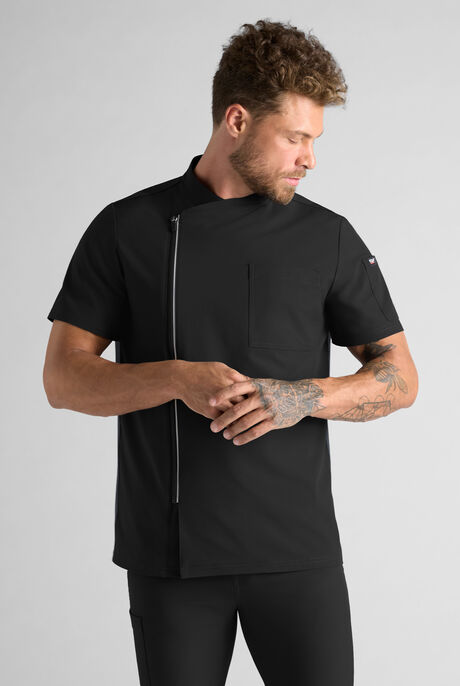 CHEF PERFORMANCE Men's 3- Pocket Asymmetrical Zippered Recycled Fabric Chef Coat