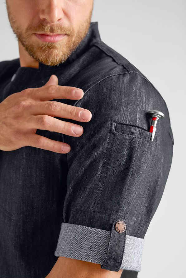 Industry Line Workwear Men's 3-Pocket Asymmetrical Executive Chef Coat - DEEP INDIGO/BLACK - 3