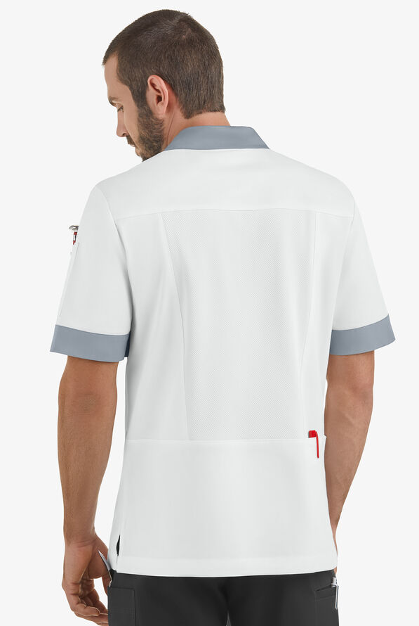 CHEF 360 Men's 3-Pocket Short Sleeve with Mesh Back Panel STRETCH Chef Coat - White/Silver - 3
