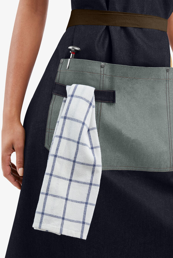 Industry Line Cross Back Denim Unisex 5-Pocket Bib Chef Apron - Blue Denim/Light Blue Denim - 4