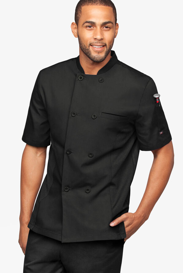 Chaqueta manga corta de gastronomía con 2 bolsillos y paneles de malla para hombre - Black - 1