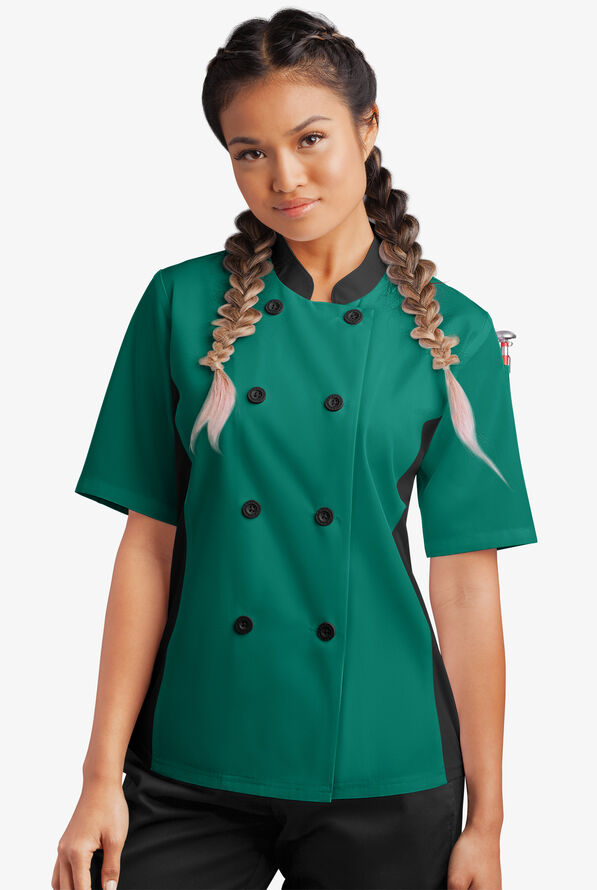 Chaqueta de gastronomía con mangas cortas y paneles de malla para mujer - Hunter/Black - 1