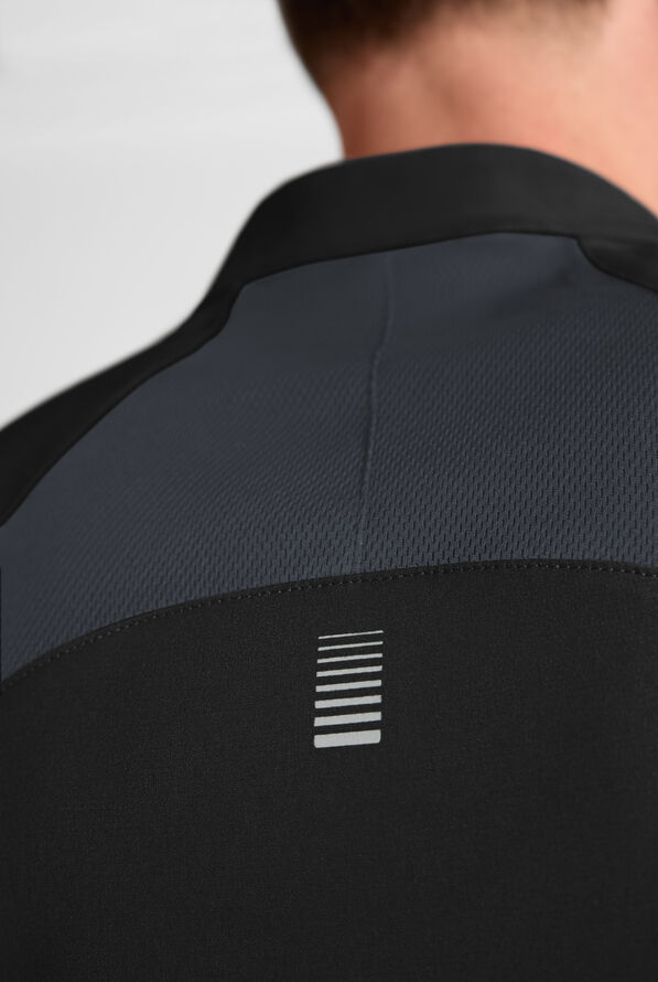 CHEF PERFORMANCE Men's Recycled Performance 3 - Pocket Asymmetrical Chef Coat - Black/Pewter - 6