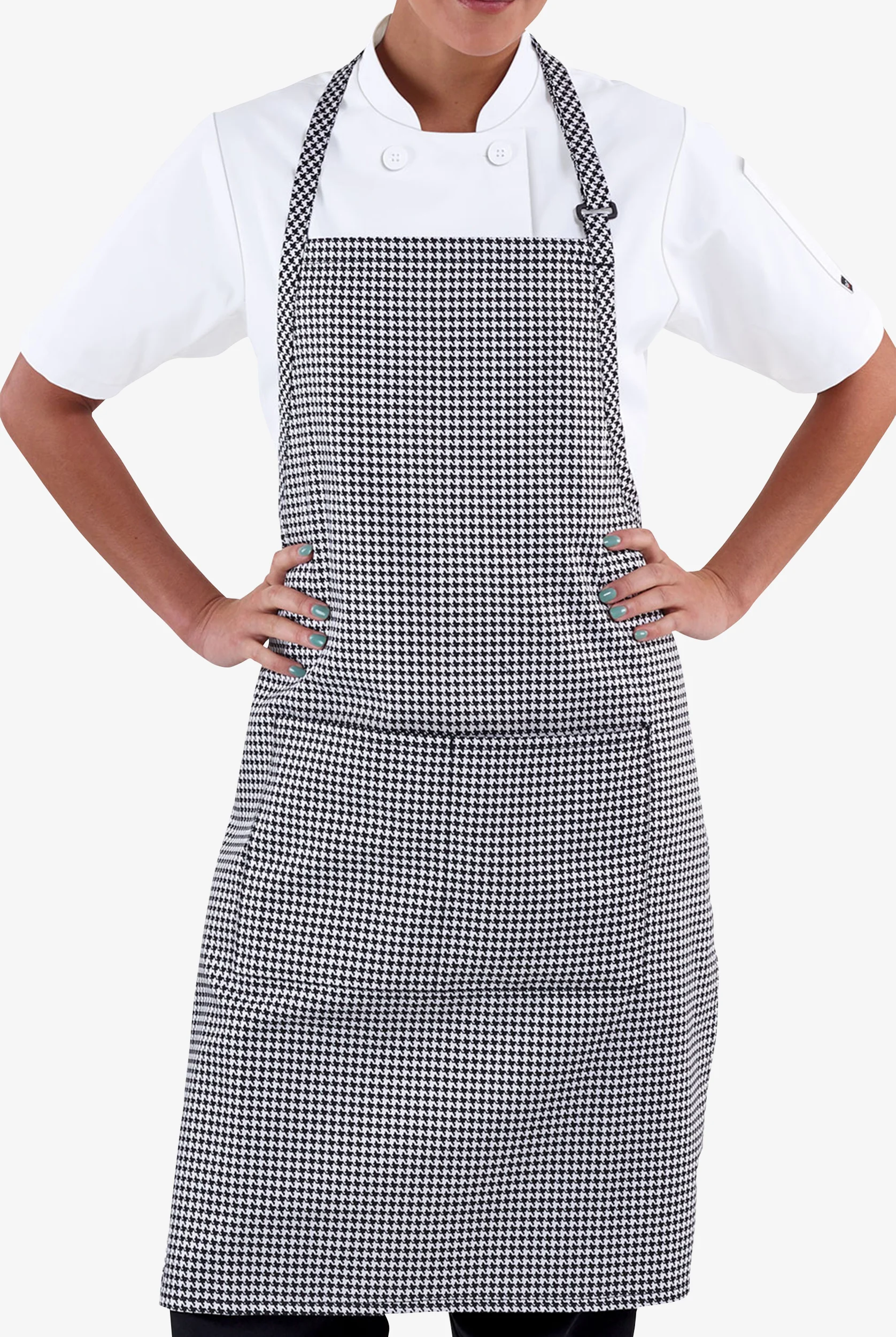 UA CHEF™ Houndstooth White Unisex 2-Pocket Adjustable Bib Printed Chef Apron