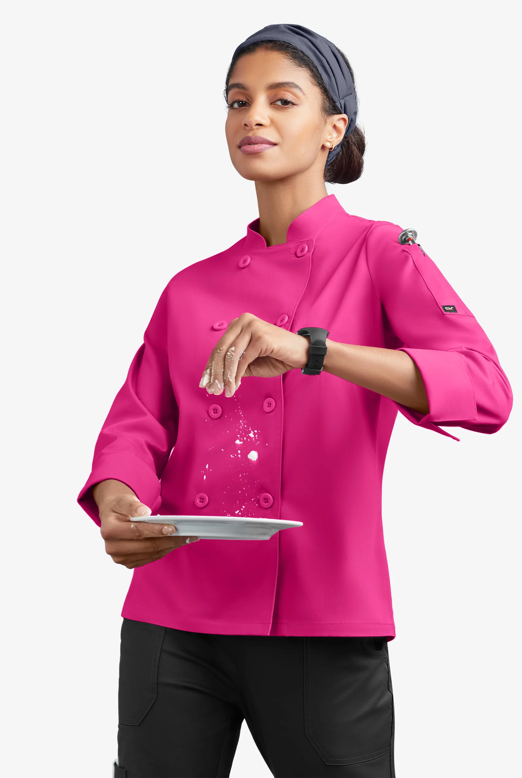 CHEF 360 Women's 1-Pocket Long Sleeve Reversible Double Breasted STRETCH Executive Chef Coat