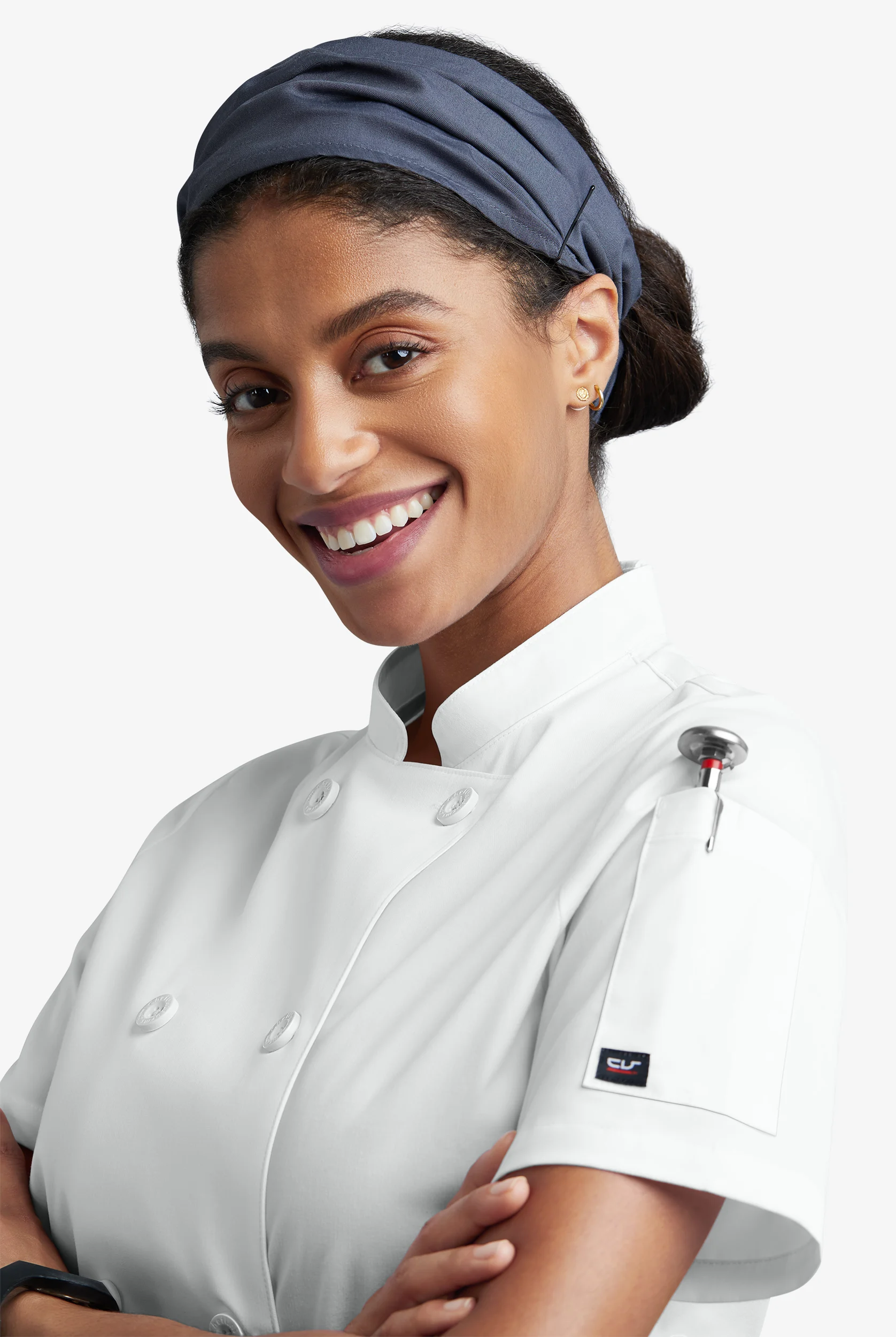 CHEF 360 Women's 1-Pocket Short Sleeve Reversible Double Breasted STRETCH Executive Chef Coat