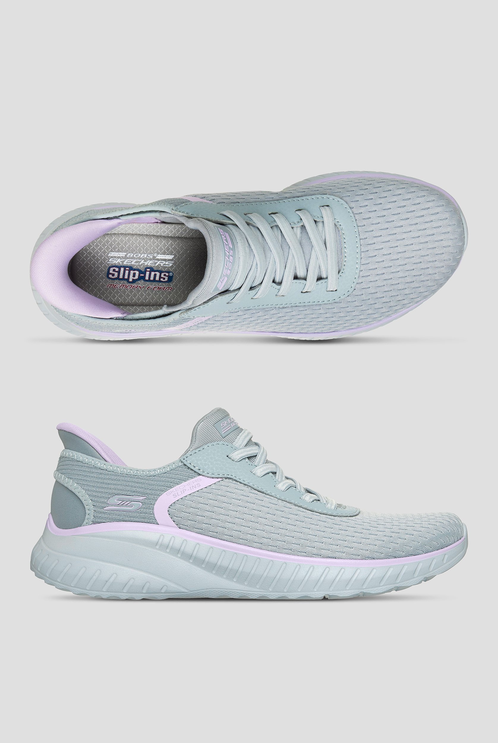 Zapatillas deportivas Skechers Bobs Sport Gray/Lavender Slip-Ins Bungee Mesh para mujer