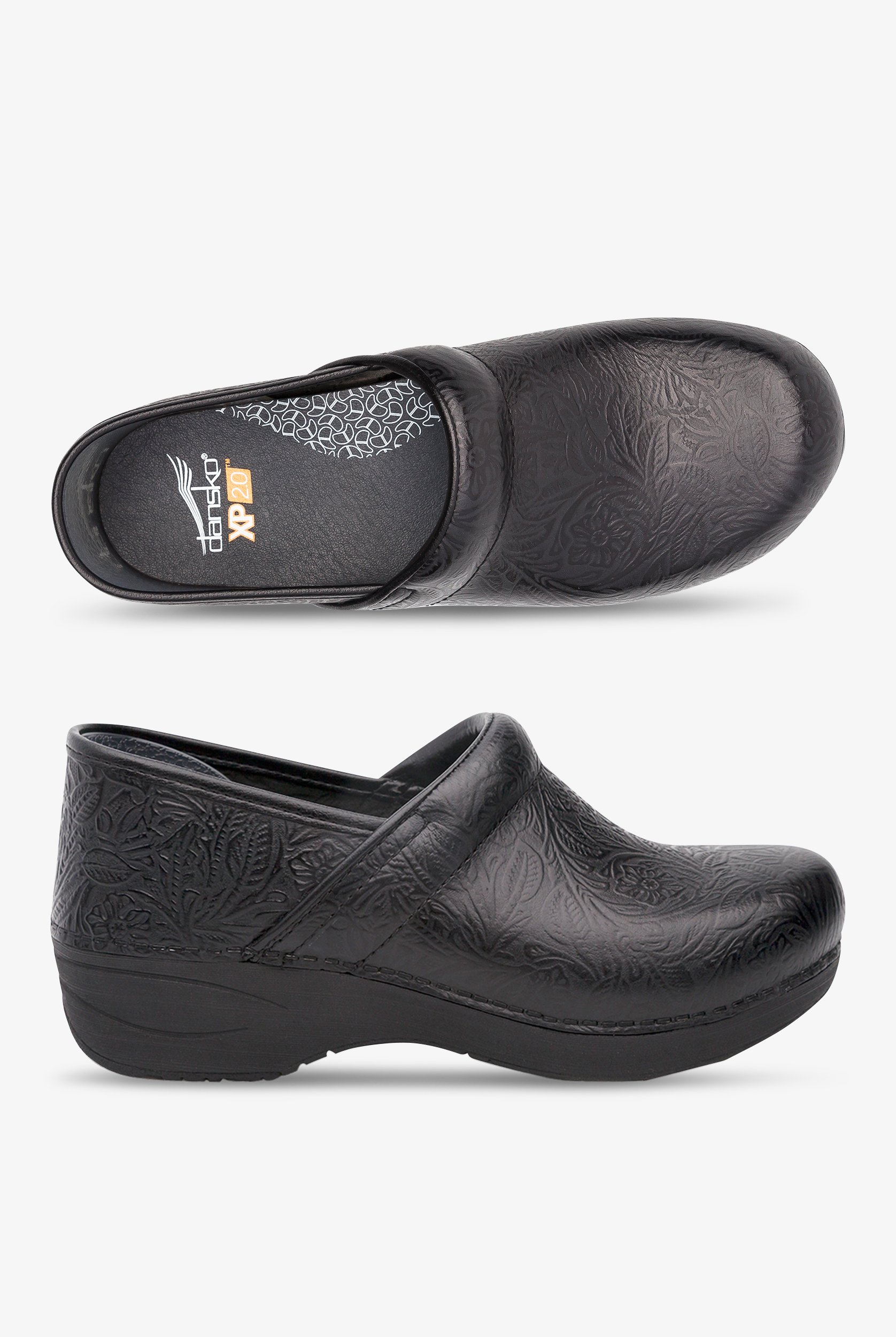 Dansko Women's XP 2.0 Black Floral Tooled Clogs