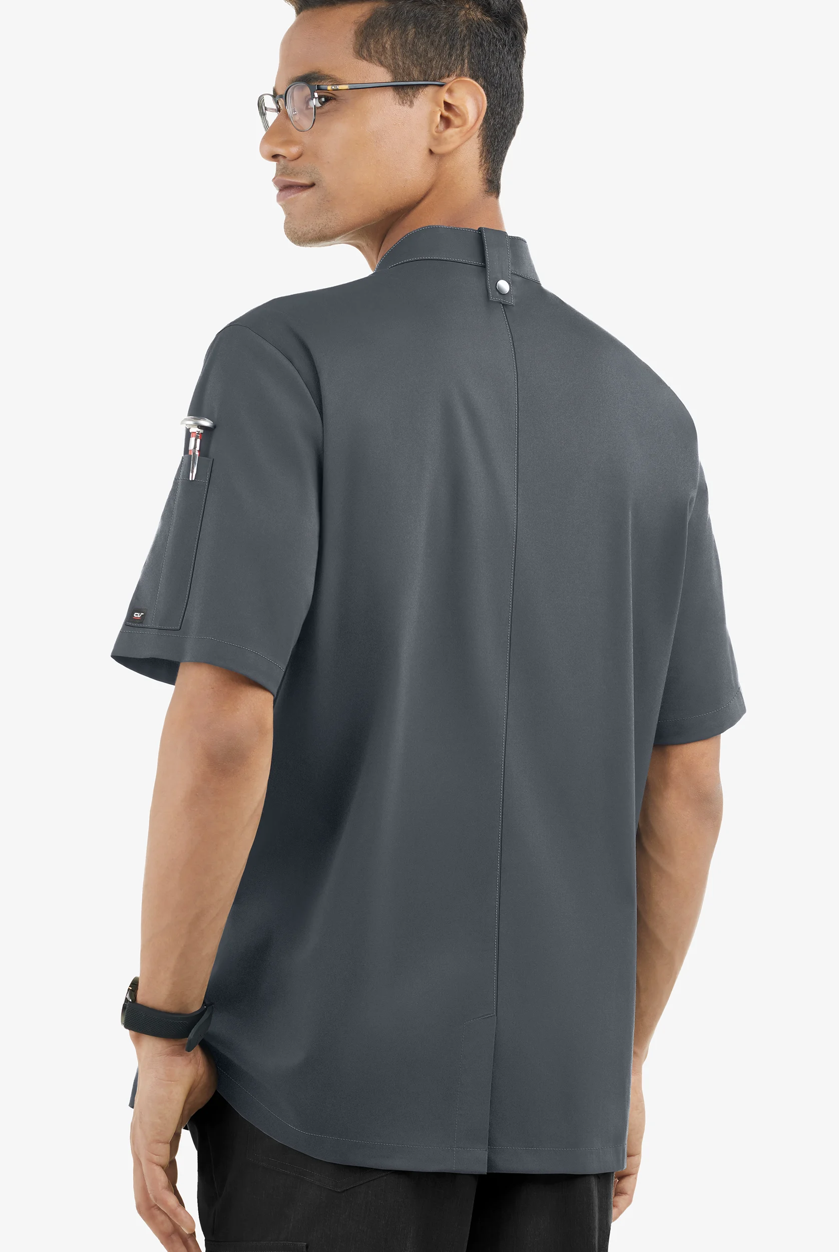 CHEF 360 Men's 2-Pocket Short Sleeve Reversible Double Breasted STRETCH Executive Chef Coat