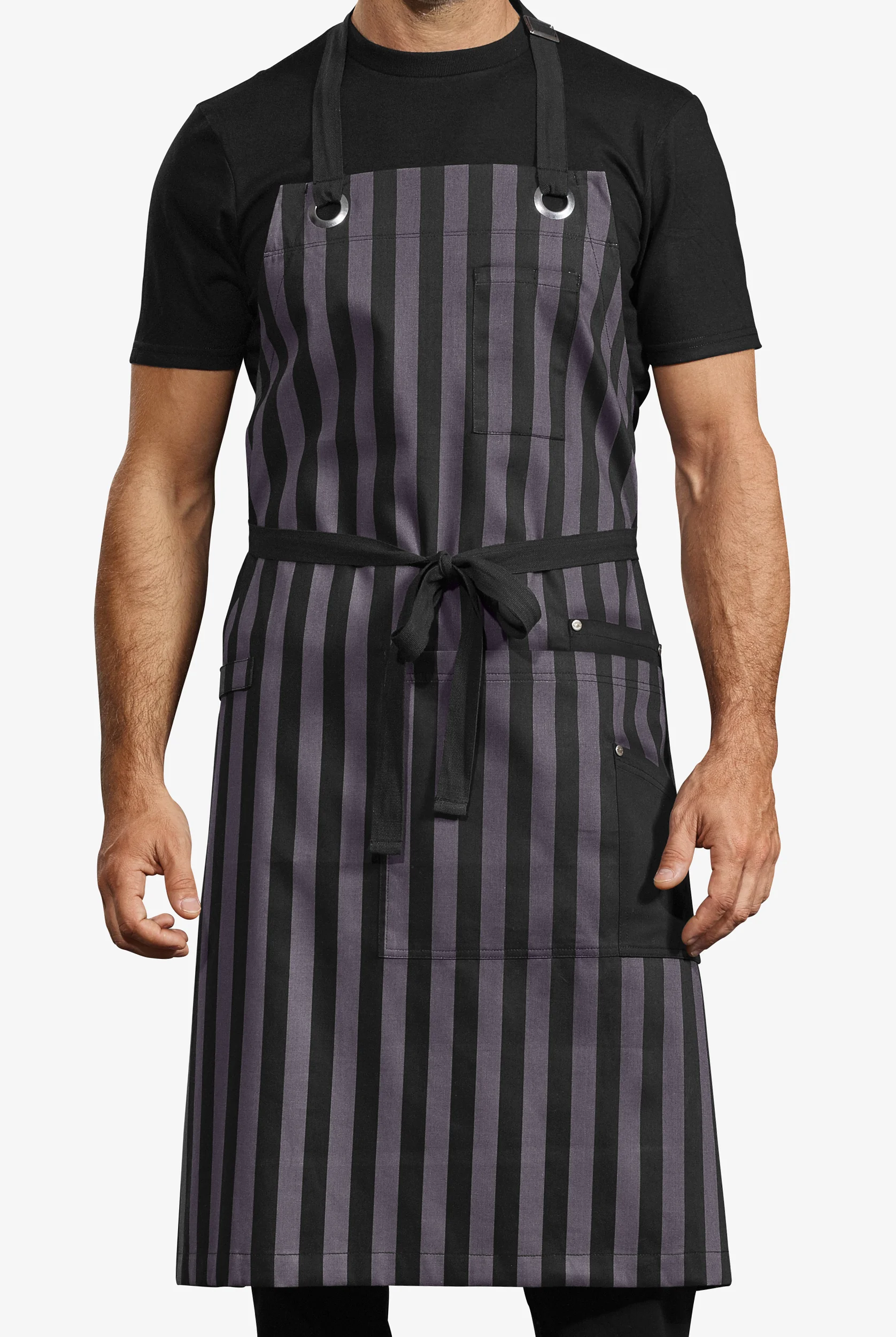 Industry Line Bold Stripes Unisex 4-Pocket Adjustable Bib Printed Chef Apron