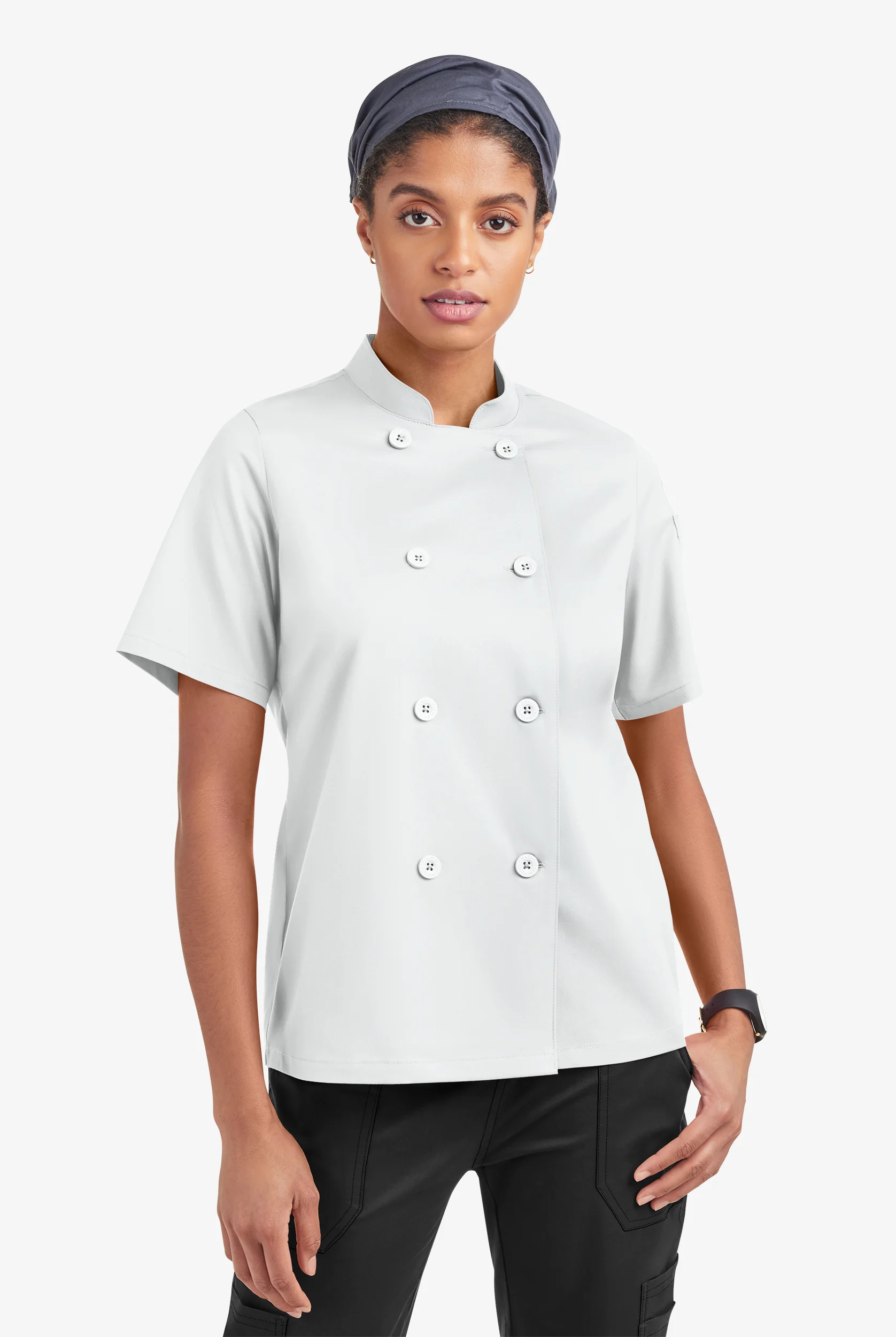 CHEF 360 Women's 1-Pocket Short Sleeve Reversible Double Breasted STRETCH Executive Chef Coat