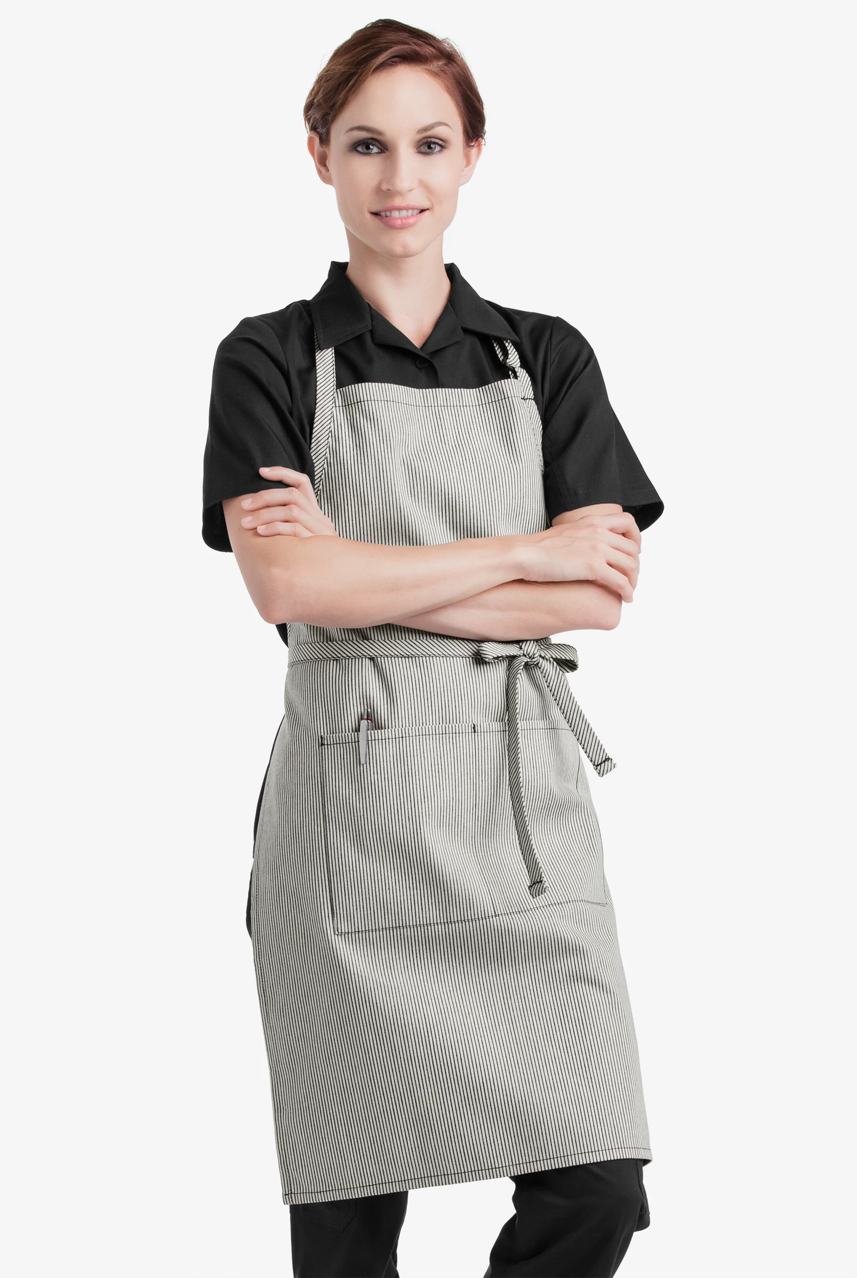 Industry Line Ivory with Midnight Blue Railroad Denim Unisex 2-Pocket Adjustable Bib Chef Apron
