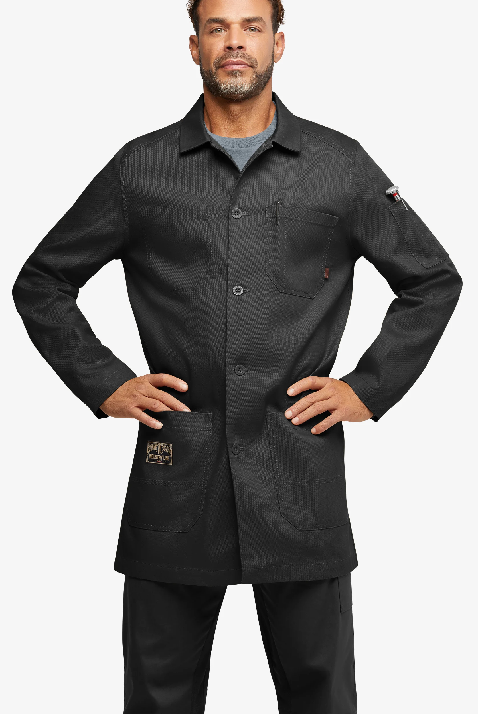 Industry Line Workwear Men's 8-Pocket 3/4-Length Long Sleeve Chef Coat