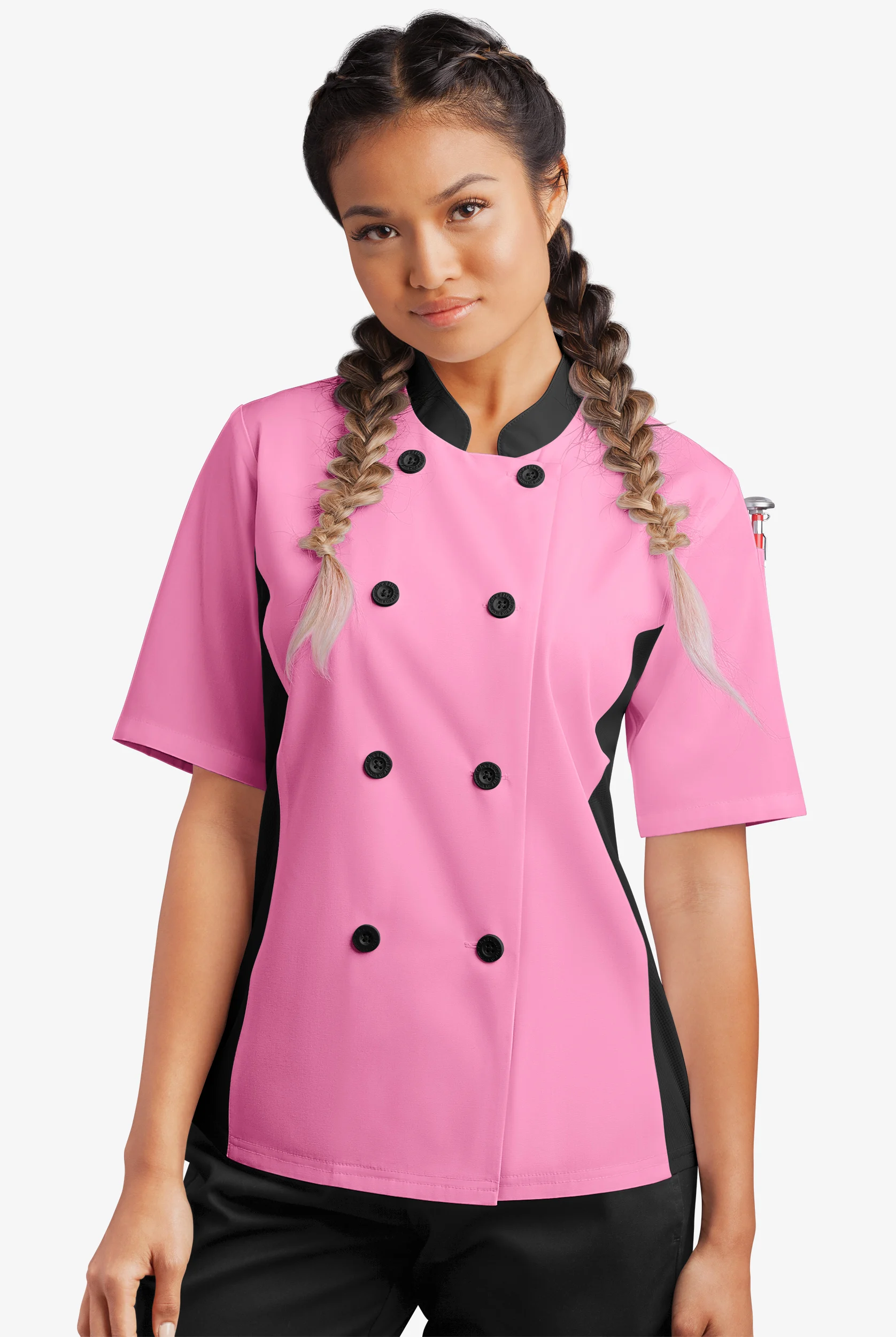 LIGHTWEIGHT Women's Short Sleeve 1-Pocket Tech Mesh Side Panel Chef Coat
