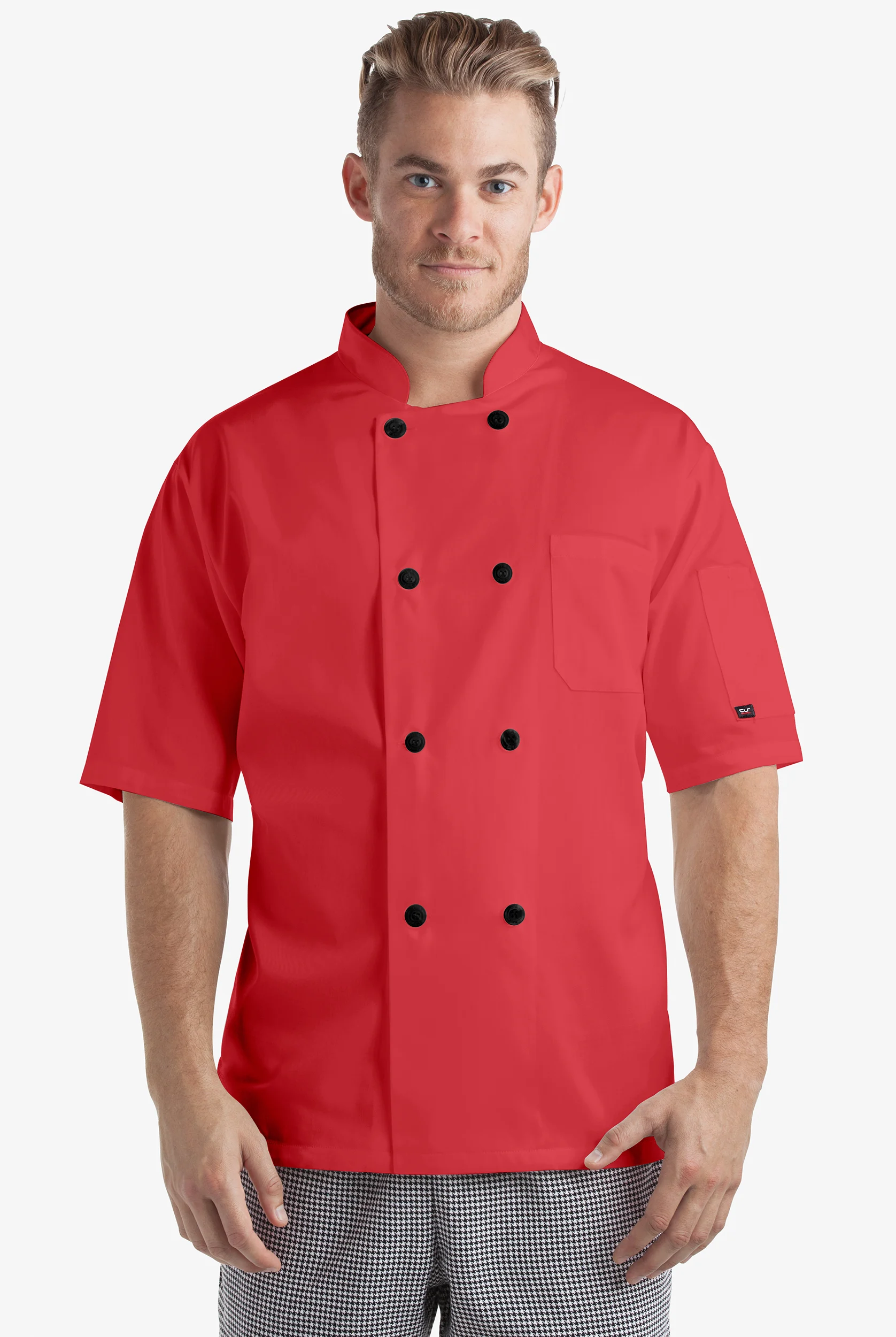 Basic Fit Men's 2-Pocket w/ Pearl Buttons Short Sleeve Chef Coat