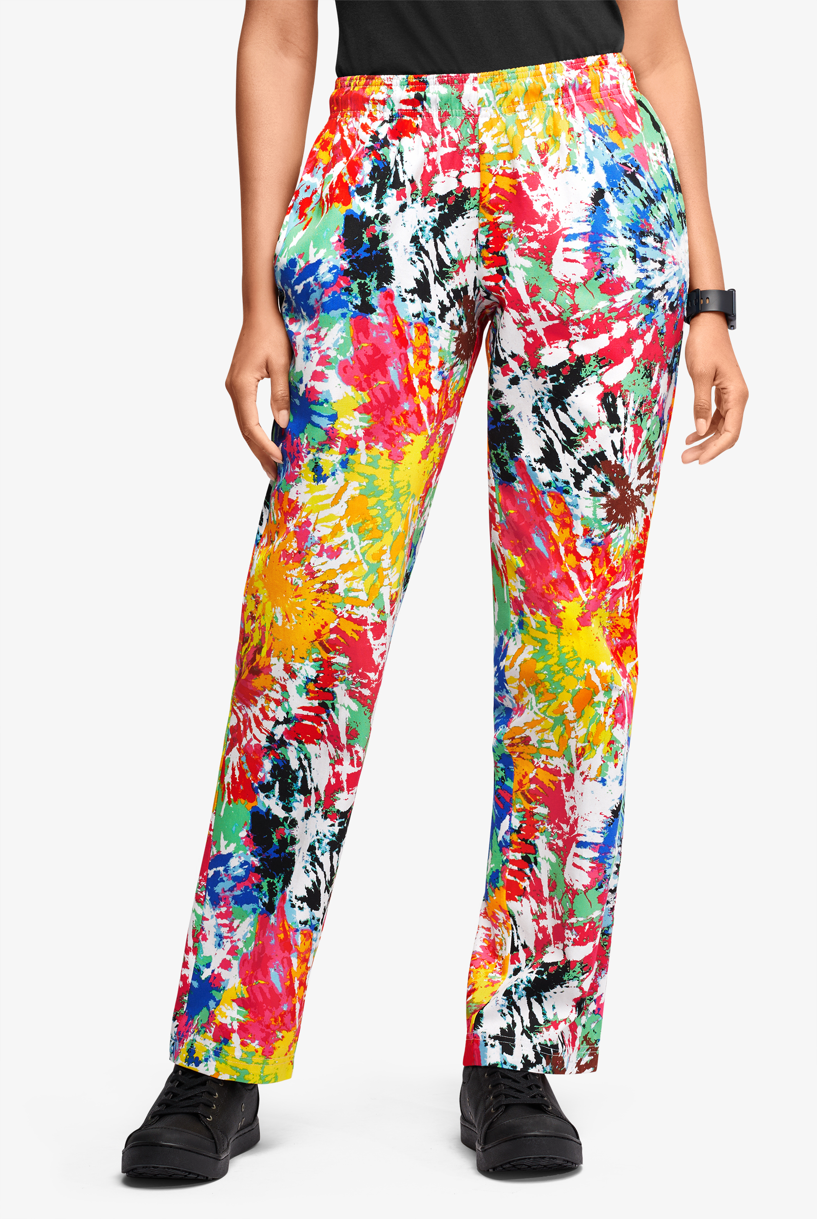 UA CHEF™ Rainbow Tie-Dye White Printed Women's 4-Pocket Elastic Waistband Chef Pants