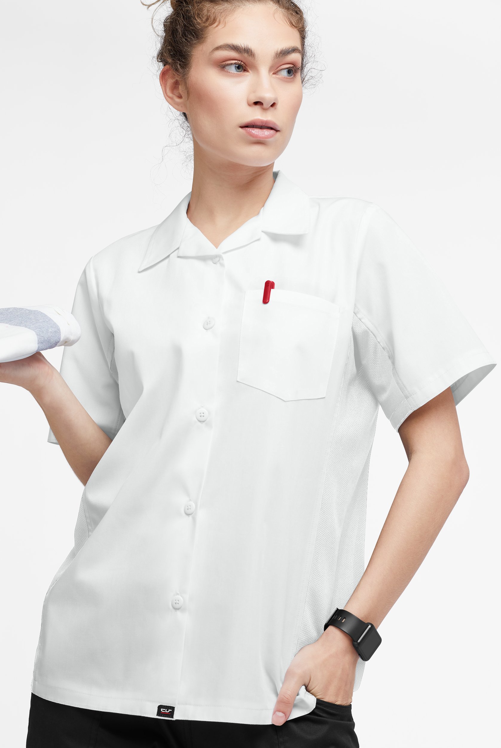 LIGHTWEIGHT Versa  Women's 1-Pocket Button Front Closure Short Sleeve Kitchen Shirt