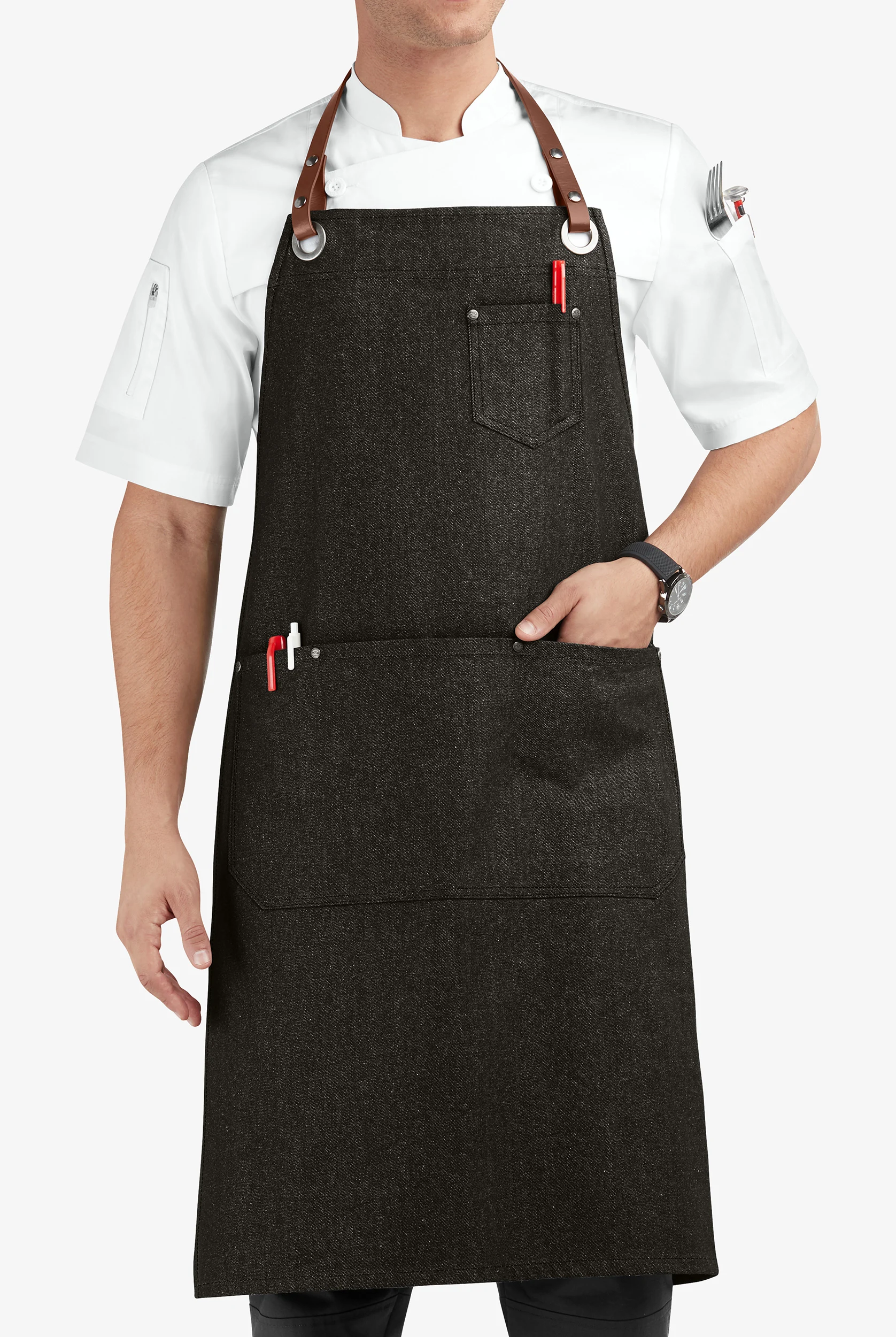 Industry Line Premium Denim Unisex 5-Pocket Adjustable Bib Chef Apron