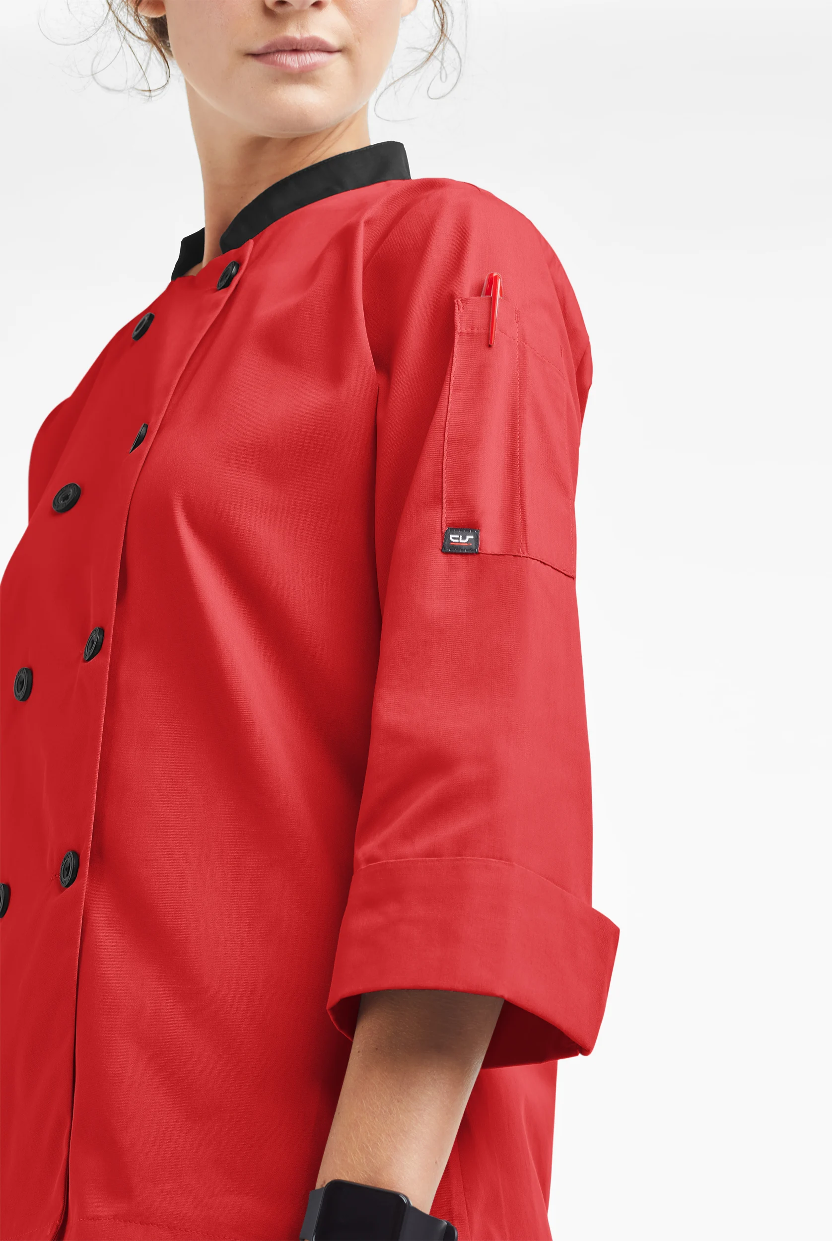 LIGHTWEIGHT Women's 3/4 Sleeve w/ Plastic Buttons Chef Coat