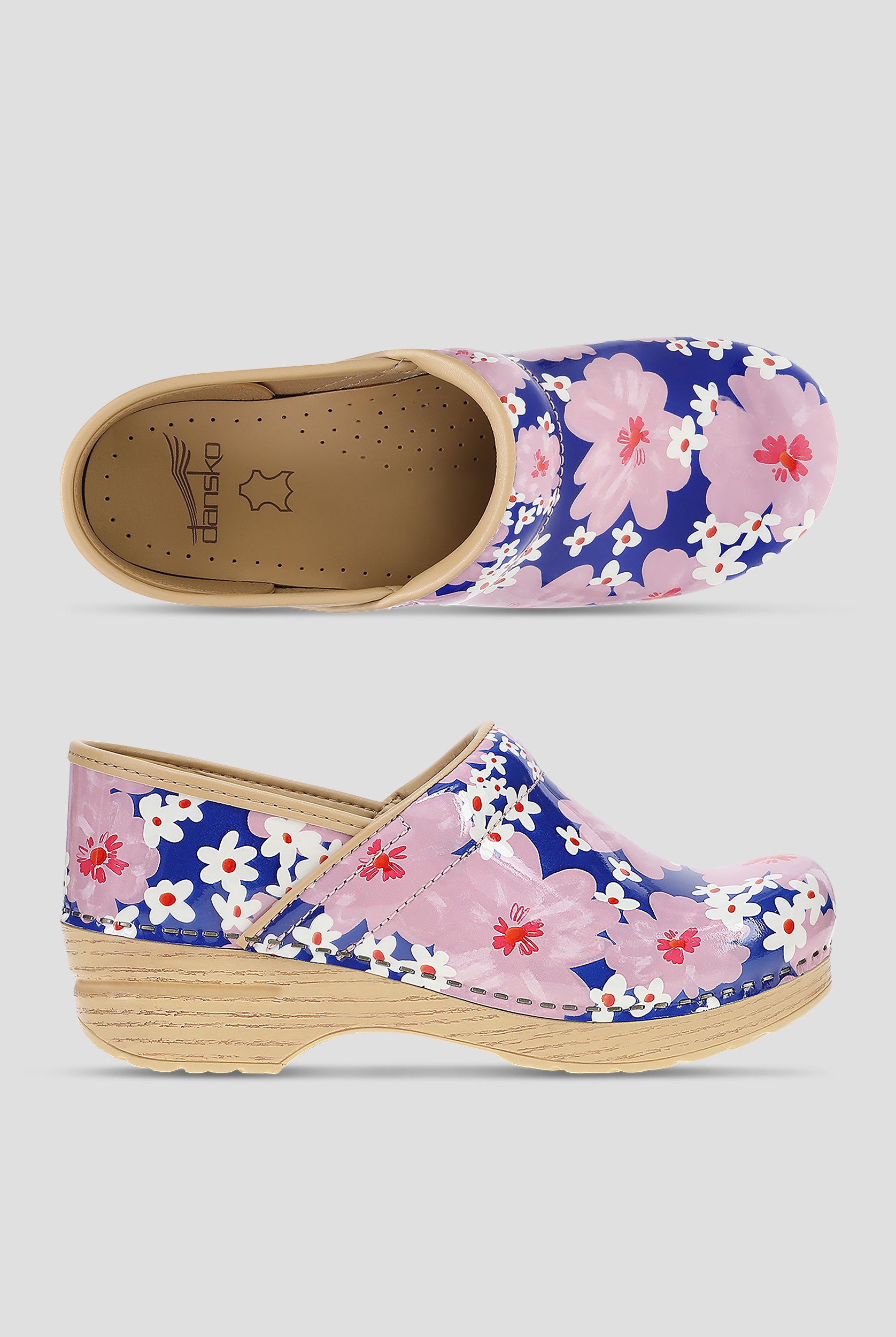 Zuecos Dansko Professional Pink Bloom de charol para mujer