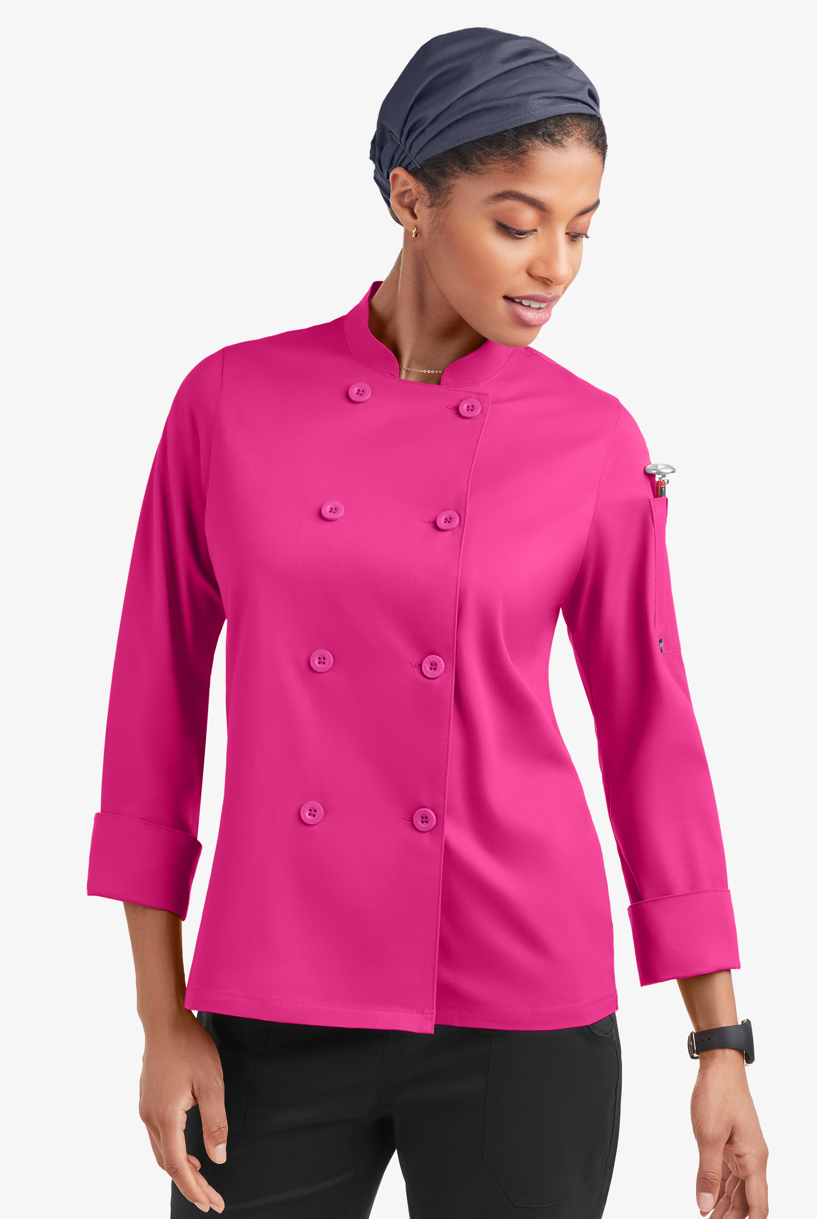 CHEF 360 Women's 1-Pocket Long Sleeve Reversible Double Breasted STRETCH Executive Chef Coat