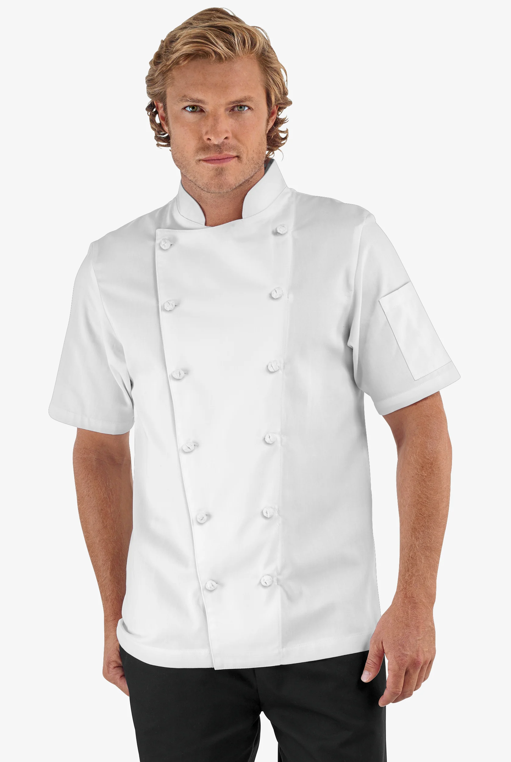 Chef Uniforms Men's Short Sleeve Knotted Cloth Buttons Chef Coat