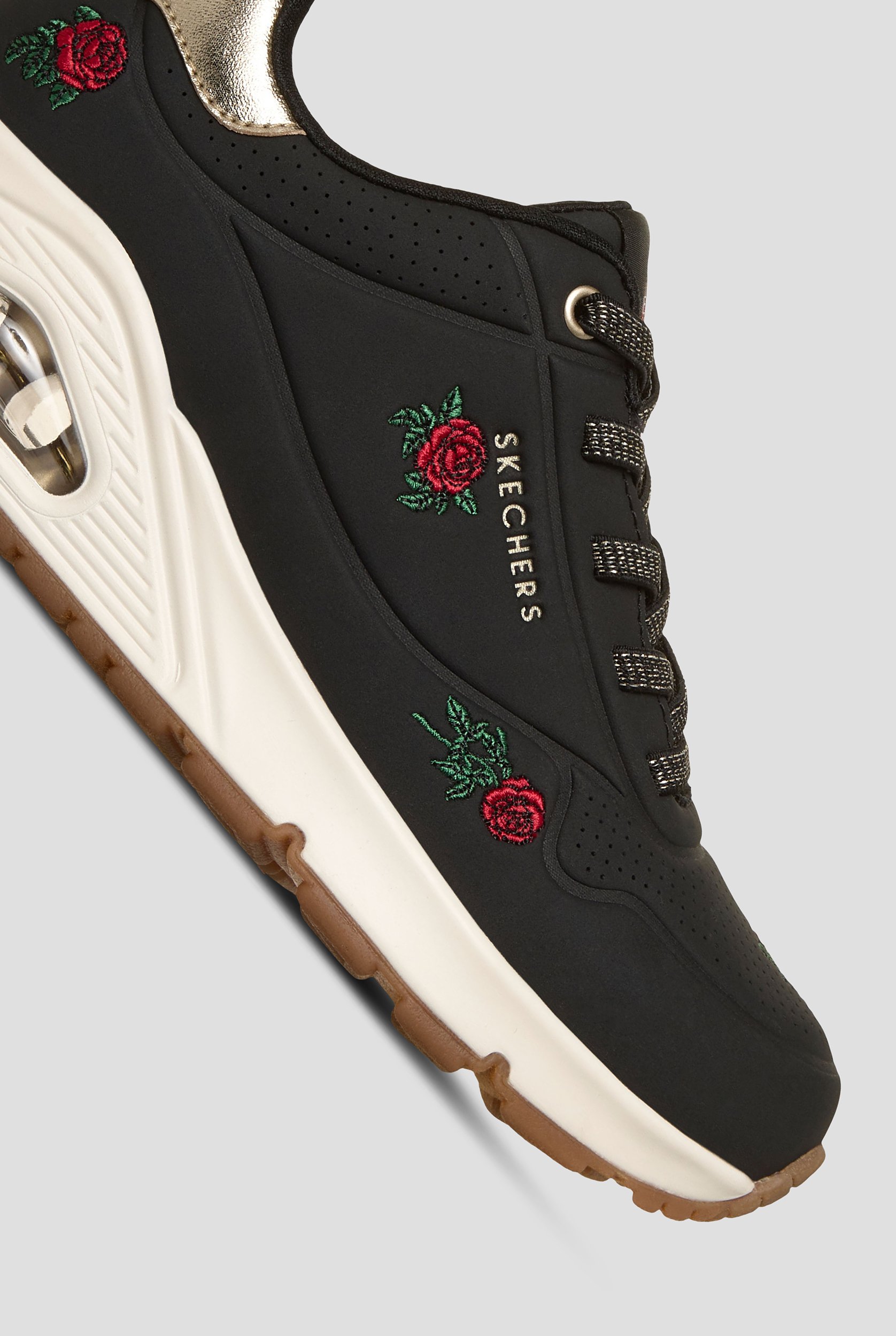 Skechers Street UNO - Champagne and Roses Black Athletic Lace Up Shoes