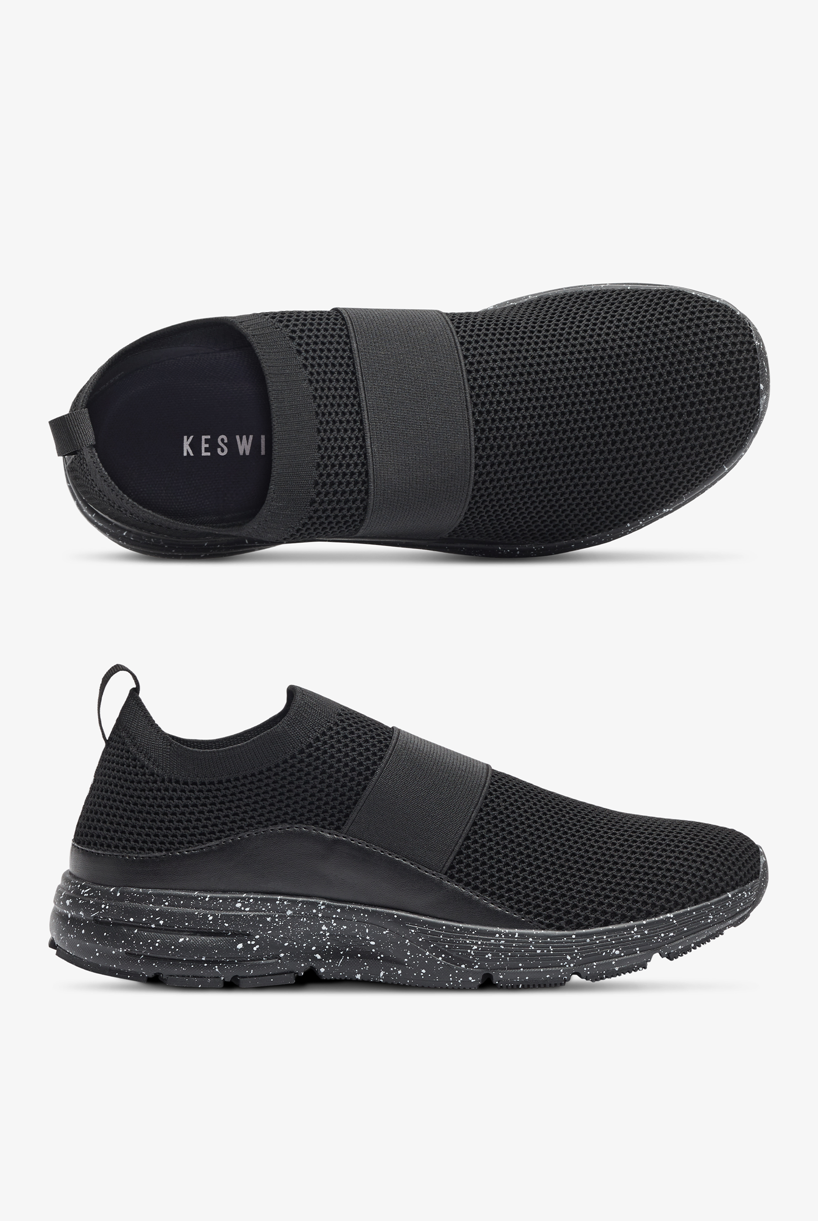 KESWI Women's Black/Black Speckled Athletic Slip On Shoes