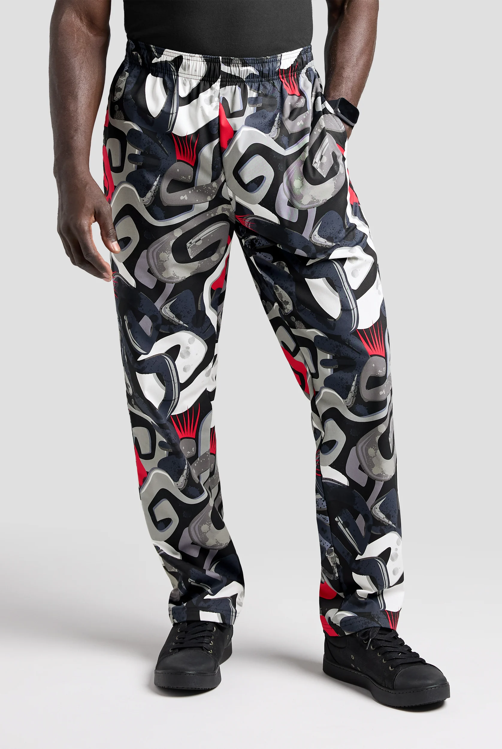 Men's Stretch Printed Baggy Chef Pants - Urban Graffiti