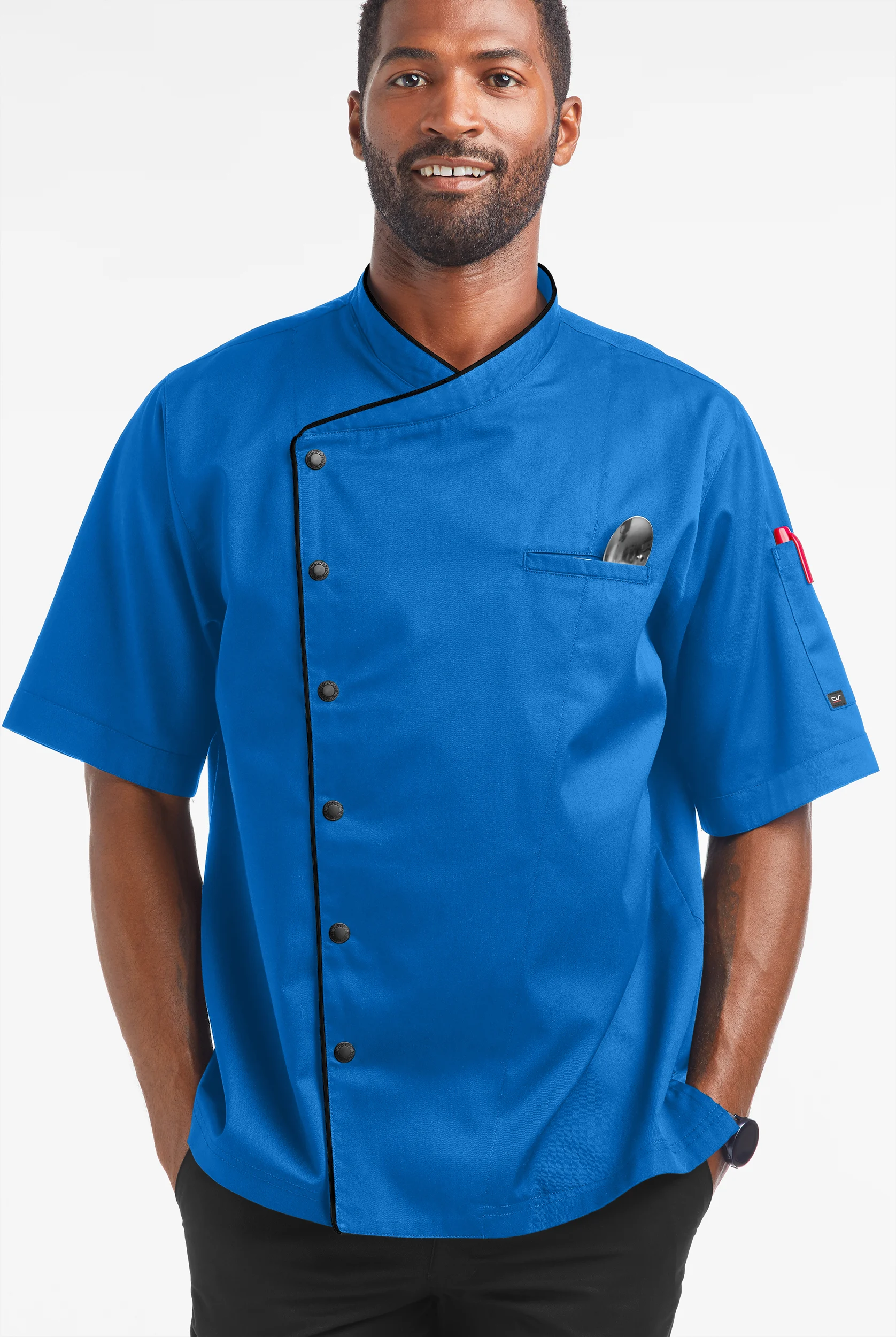 Men's 2-Pocket Short Sleeve Snap Front Executive Chef Coat