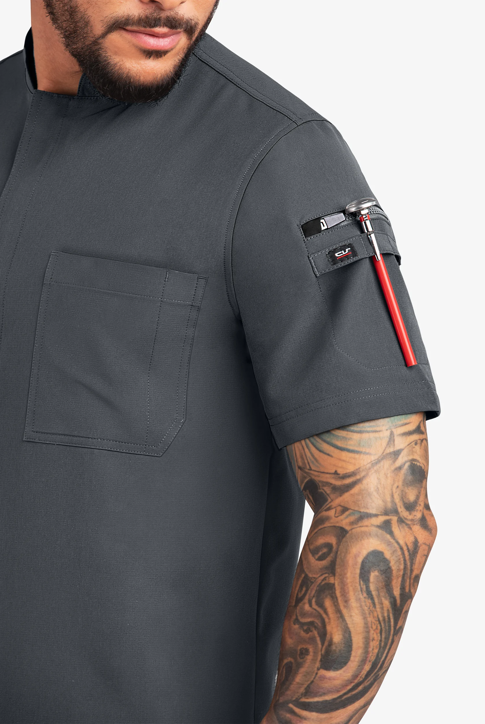 CHEF PERFORMANCE Men's 3-Pocket Zipper Closure STRETCH Chef Coat