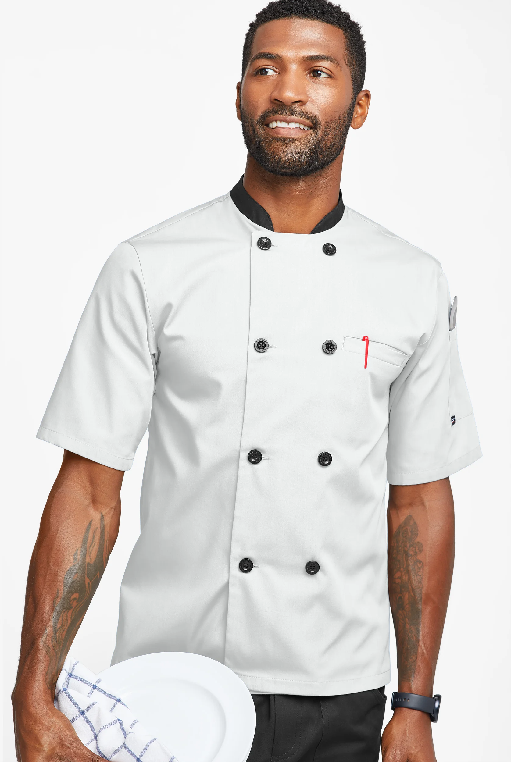 LIGHTWEIGHT Men's Double Breasted w/ Plastic Buttons Chef Coat