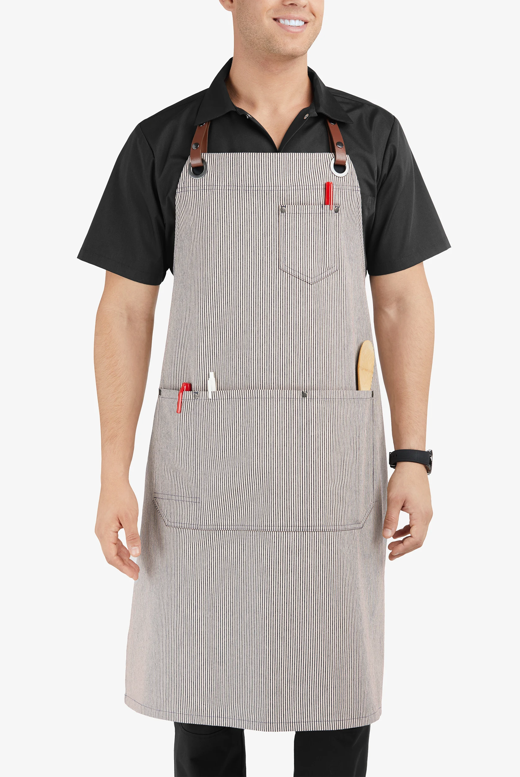 Industry Line Railroad Stripe Denim Unisex 5-Pocket Adjustable Bib Chef Apron
