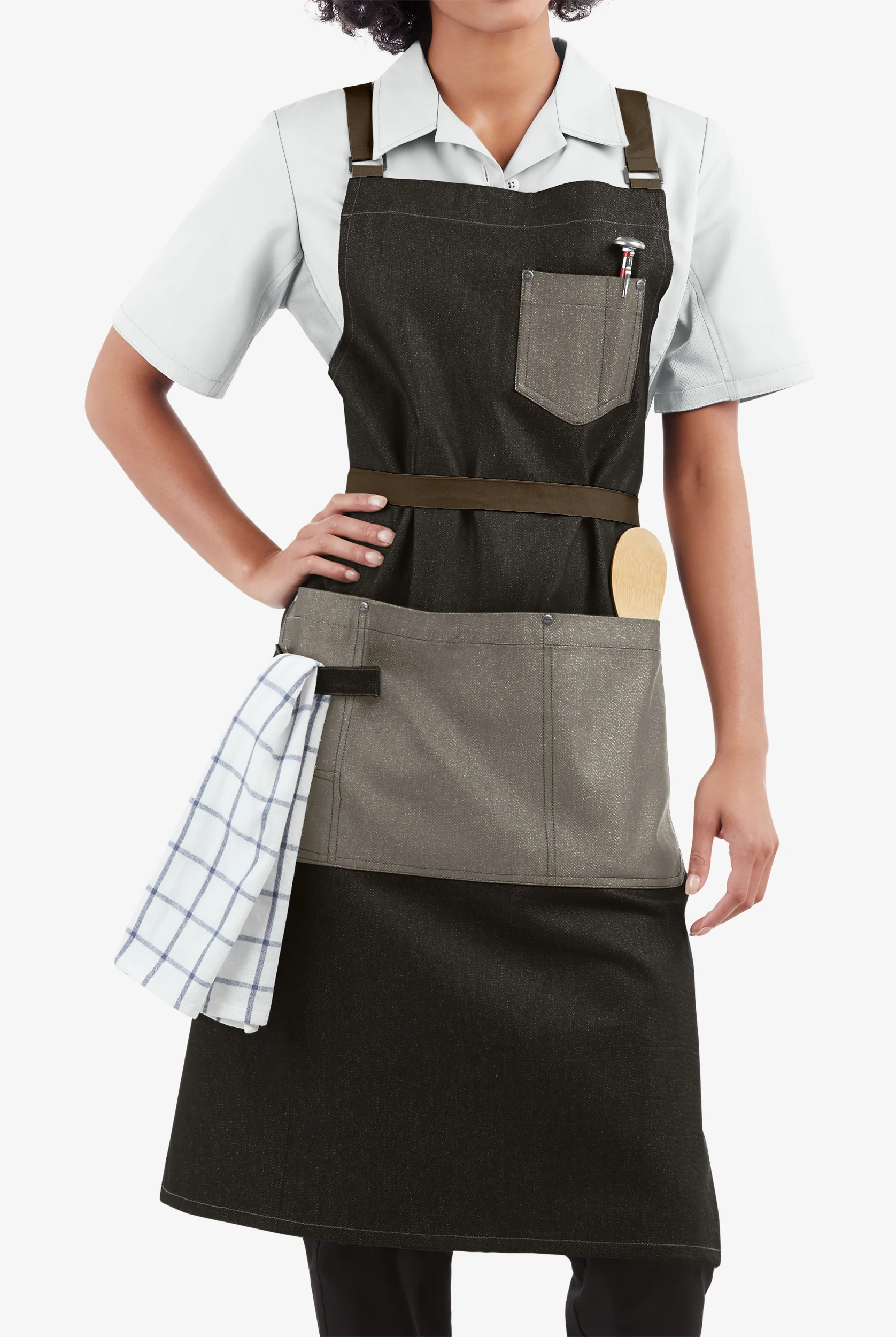Industry Line Cross Back Denim Unisex 5-Pocket Bib Chef Apron
