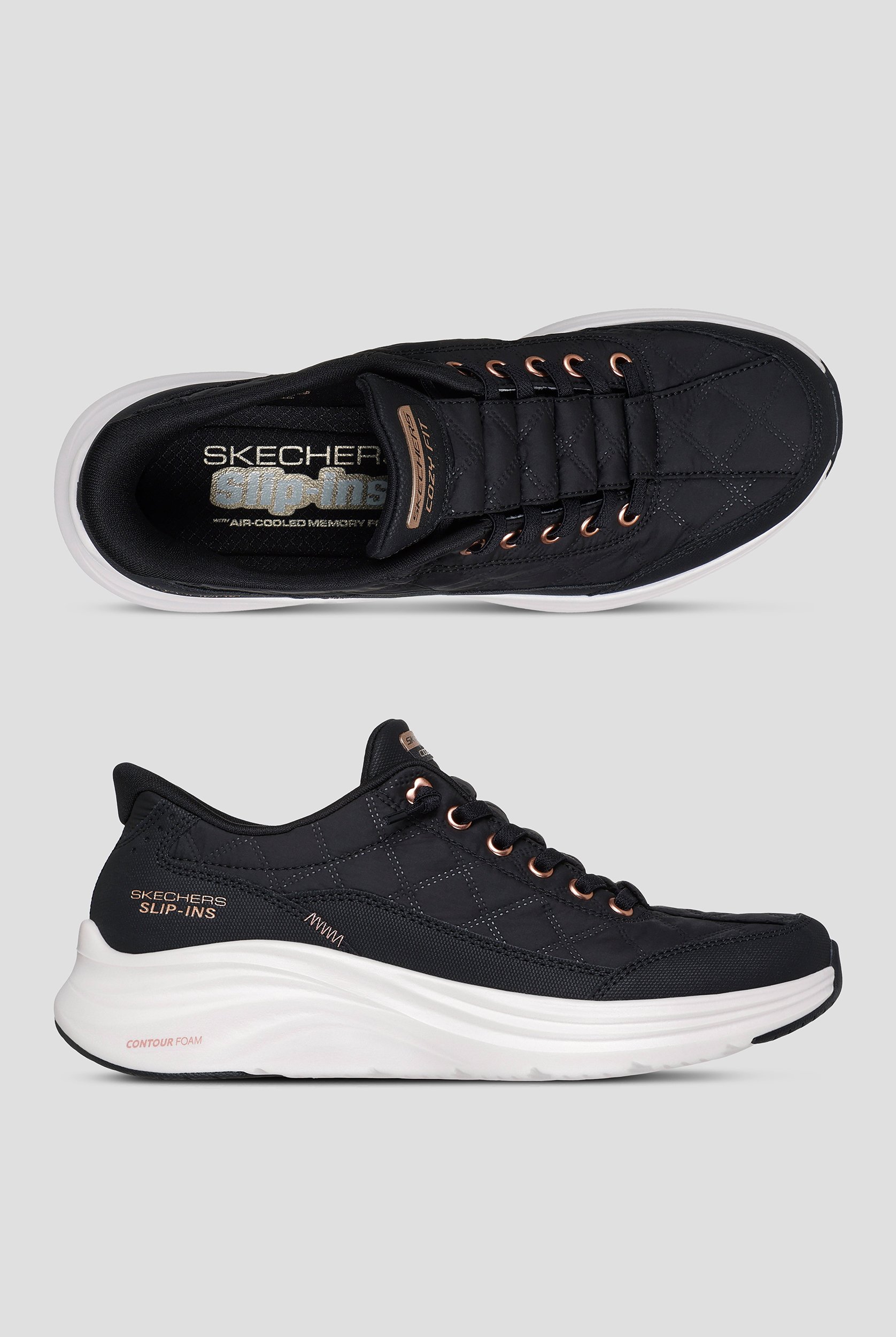 Skechers Sport SKECHERS SLIP-INS: CONTOUR FOAM - COZY Black/Rose Gold Athletic Slip-In Shoes
