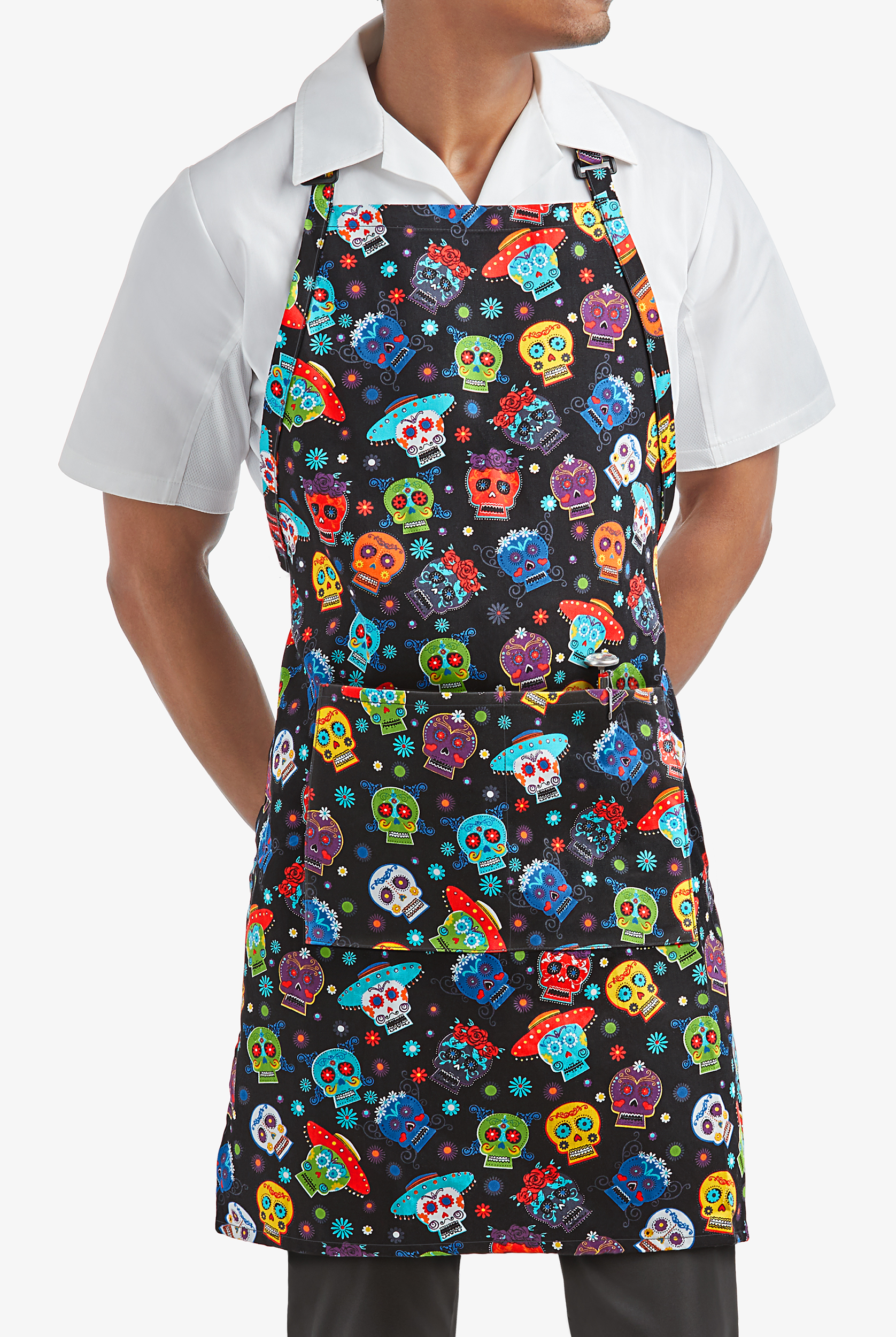 UA CHEF™ Calavera Unisex 2-Pocket Adjustable Bib Printed Chef Apron
