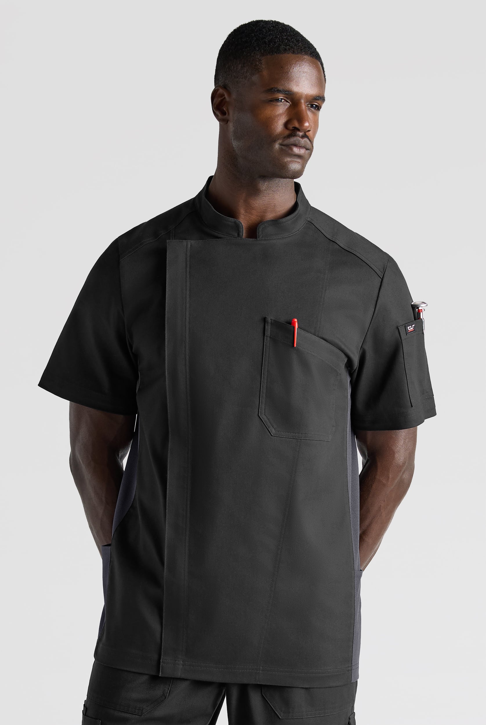 Industry Line Men&rsquo;s 2-Pocket Asymmetrical Short Sleeve Chef Coat