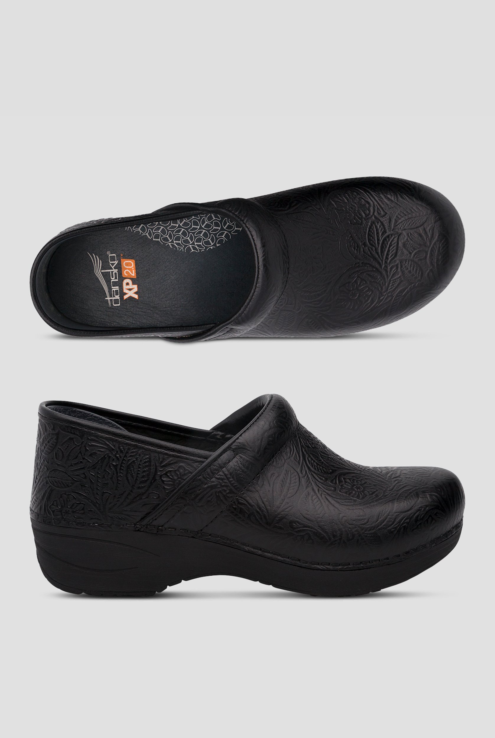 Dansko Women's XP 2.0 Black Floral Tooled Clogs