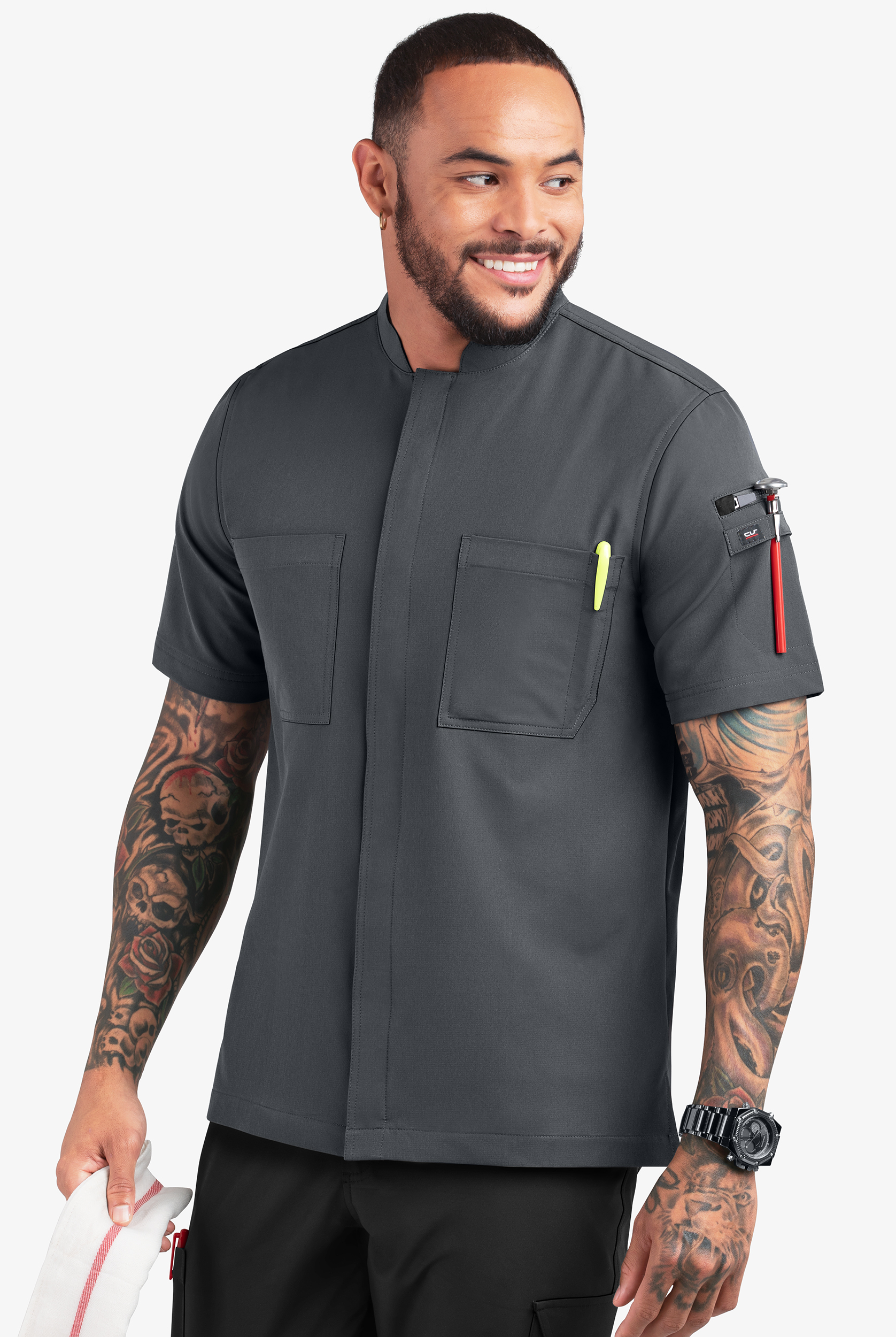 CHEF PERFORMANCE Men's 3-Pocket Zipper Closure STRETCH Chef Coat