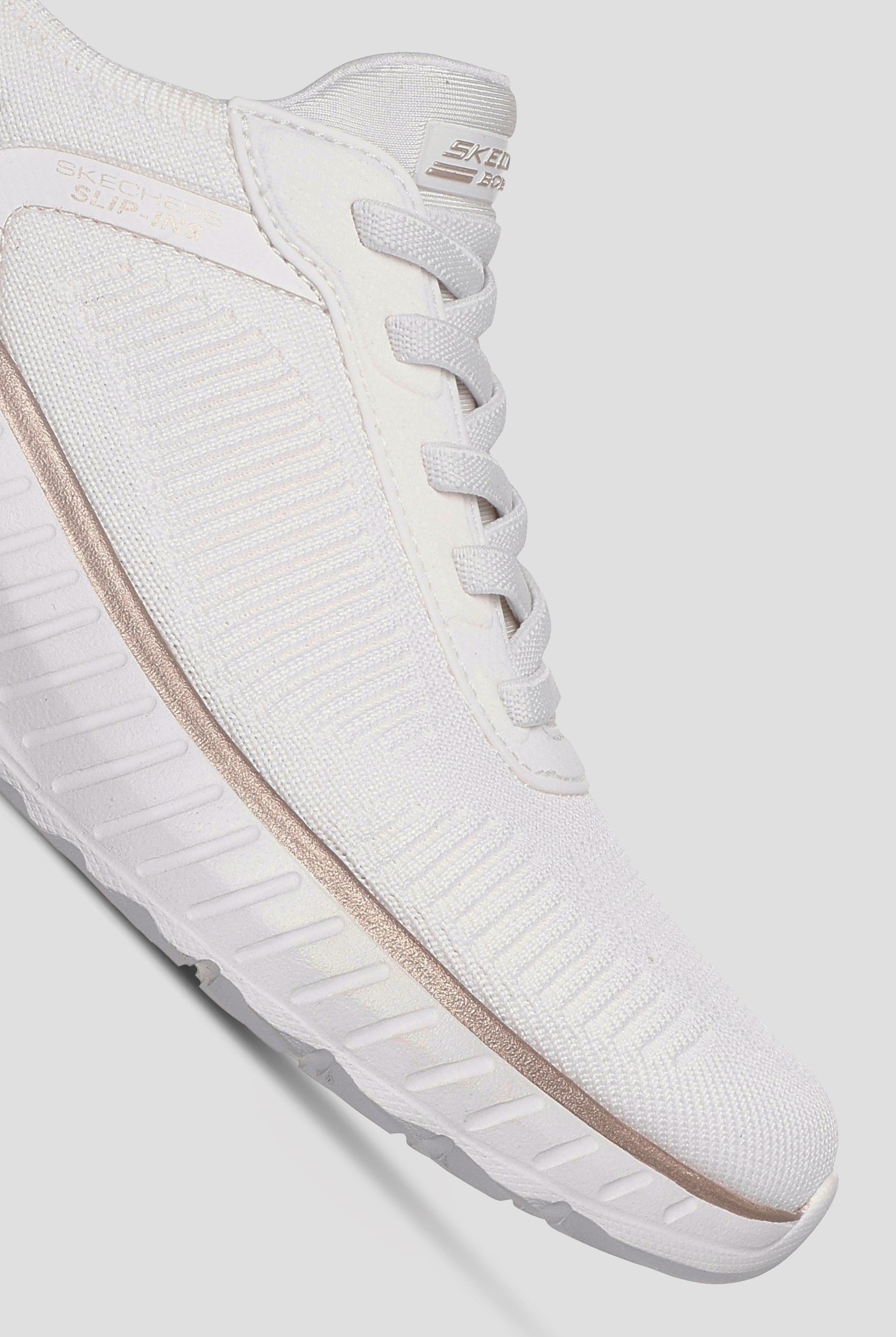 Skechers BOBS Sport Squad Chaos White/Gold Women's Slip Ins Knit Bungee Athletic Shoes