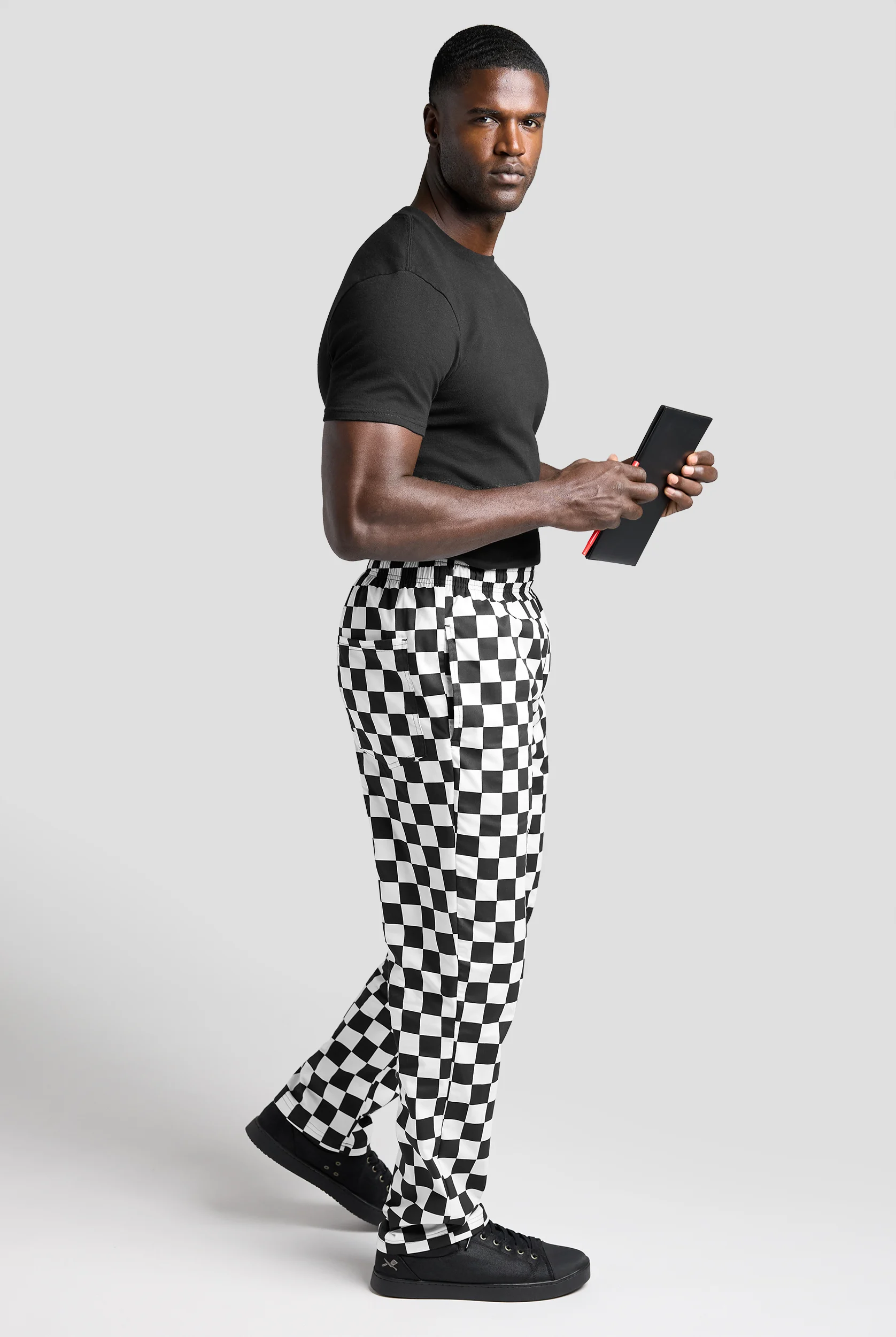 Men's Stretch Printed Baggy Chef Pants - Checkerboard