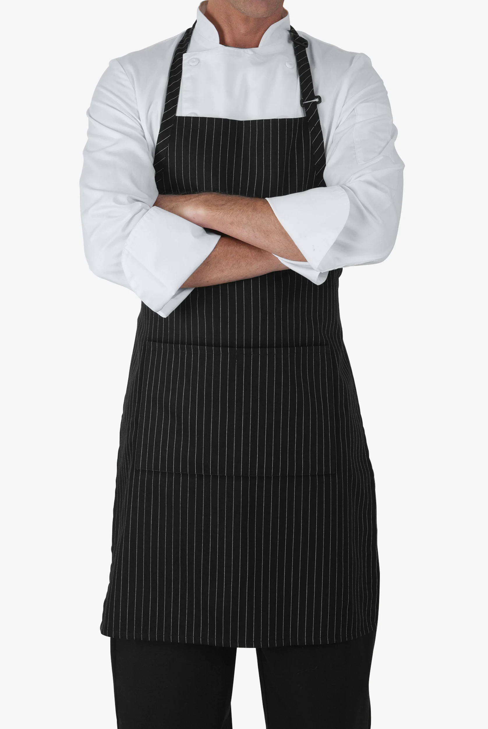UA CHEF™ Pinstripe Black Unisex 2-Pocket Adjustable Bib Printed Chef Apron