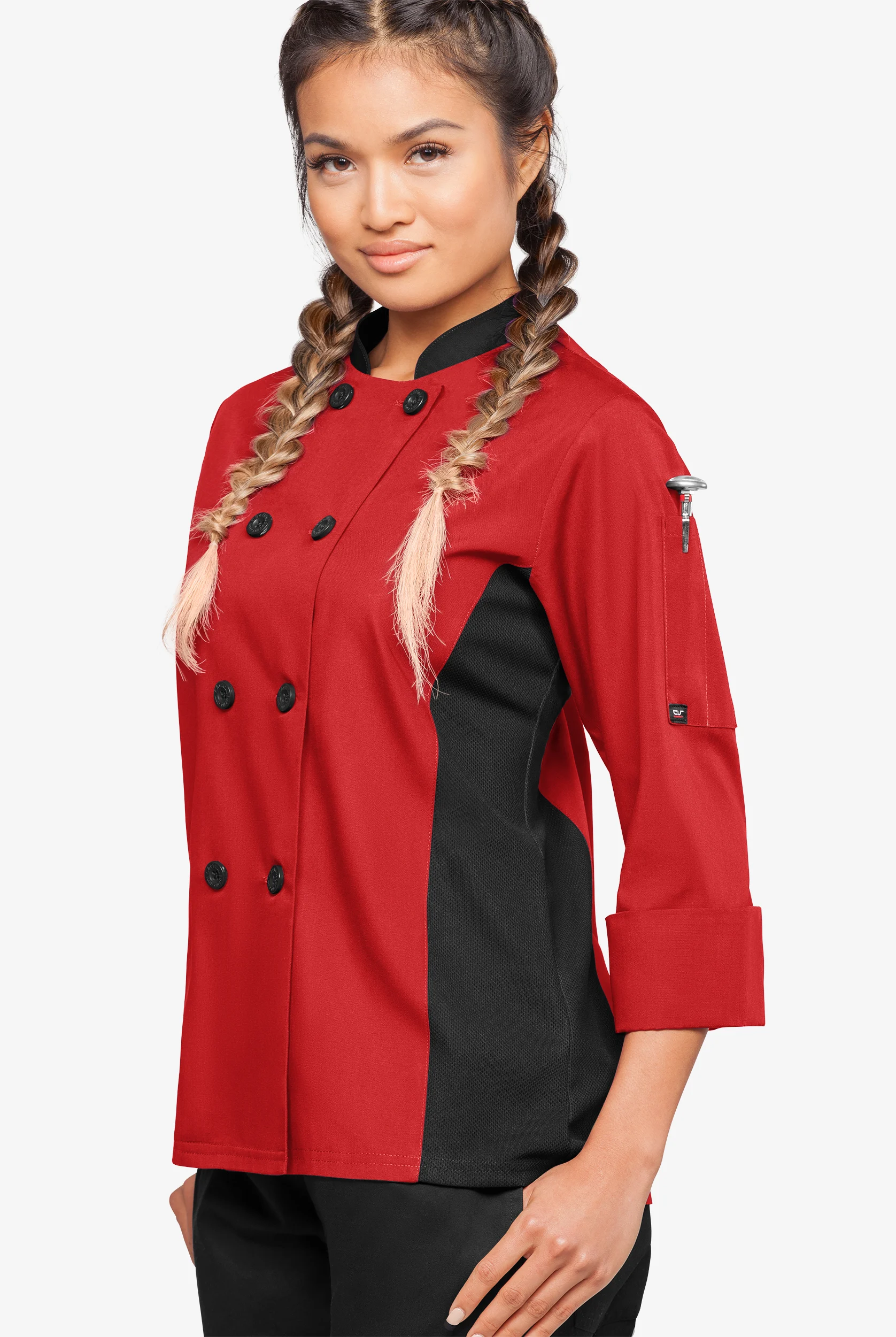 LIGHTWEIGHT  Women's 1-Pocket 3/4 Sleeve Tech Mesh Side Panel Chef Coat