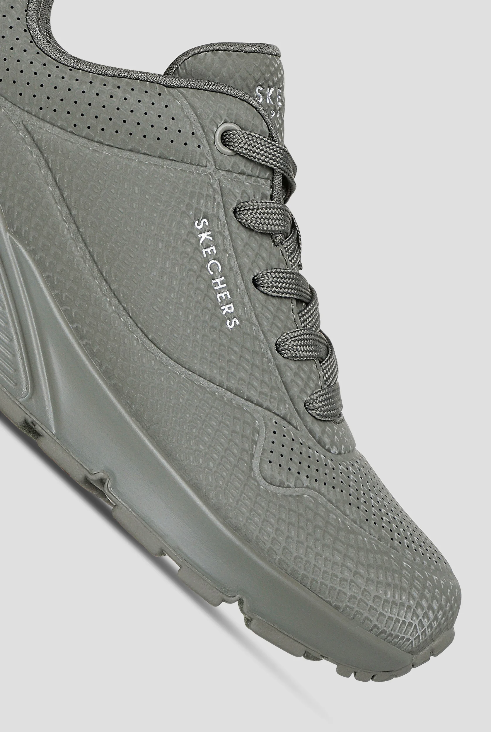 Skechers Street Olive Reflective Snake Printed Durabuck Uno Athletic Lace Up Shoes