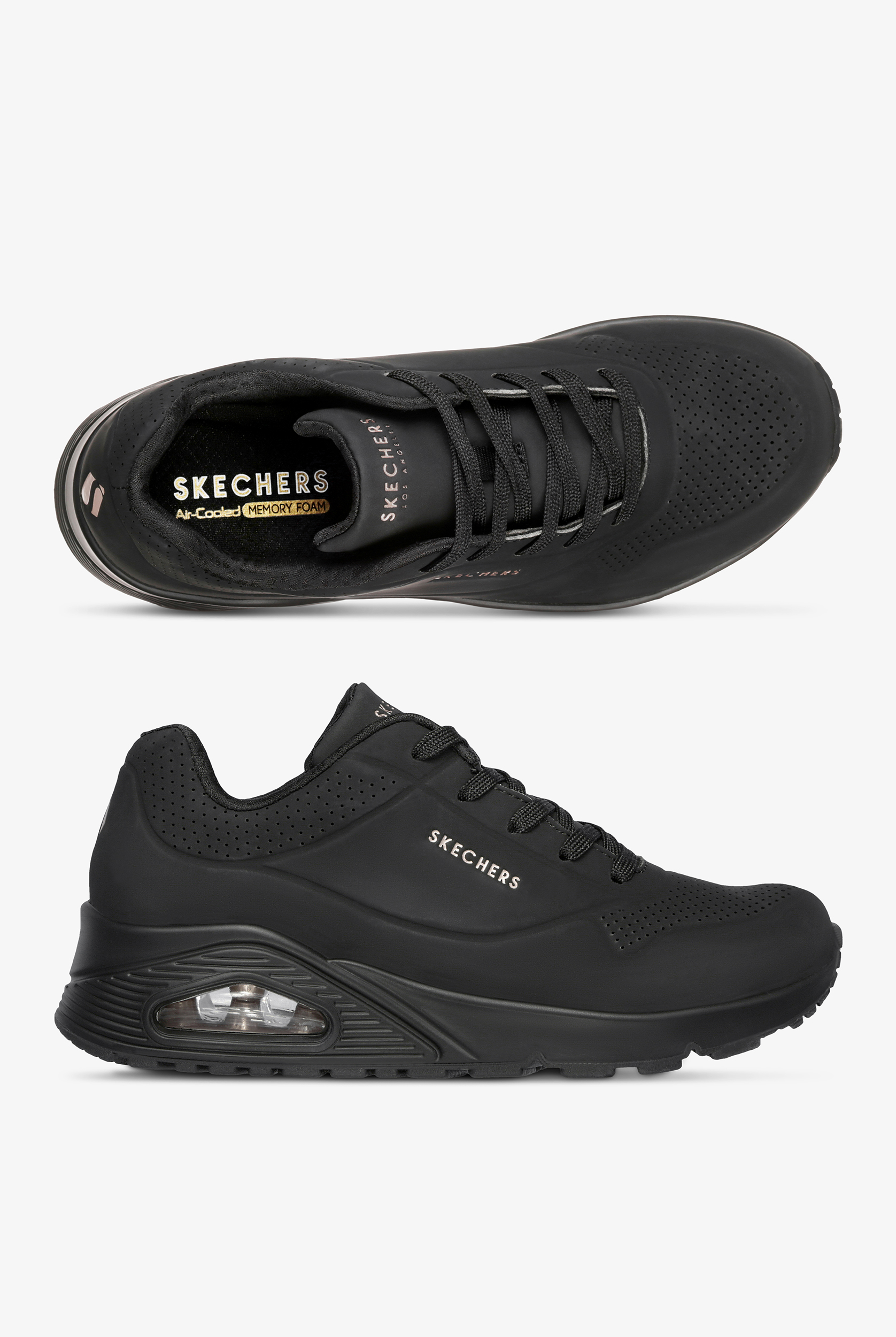 Skechers Street UNO - Stand On Air Black Athletic Lace Up Shoes