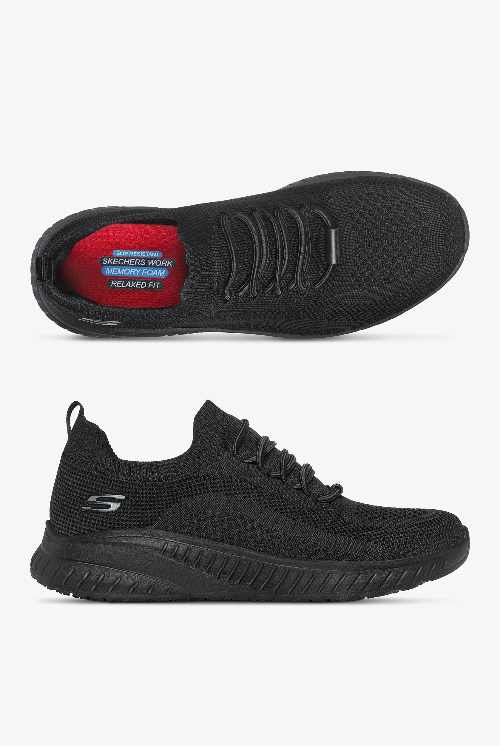 Skechers Work Women's SQUAD CHAOS Black Bungee Athletic Slip On Shoes