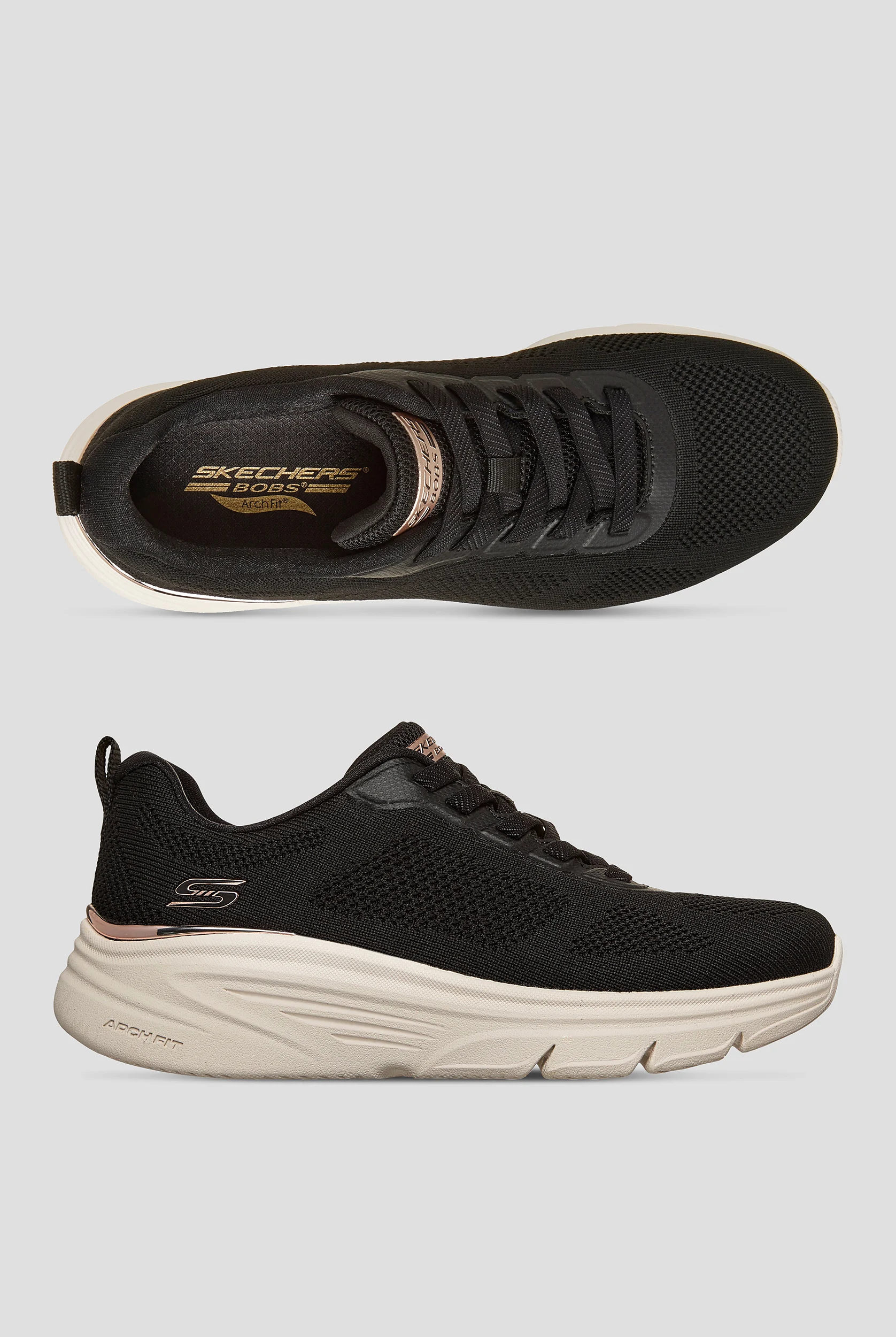 Skechers Bobs Arch Fit ELEV8 Black Women's Bungee Knit Sneaker