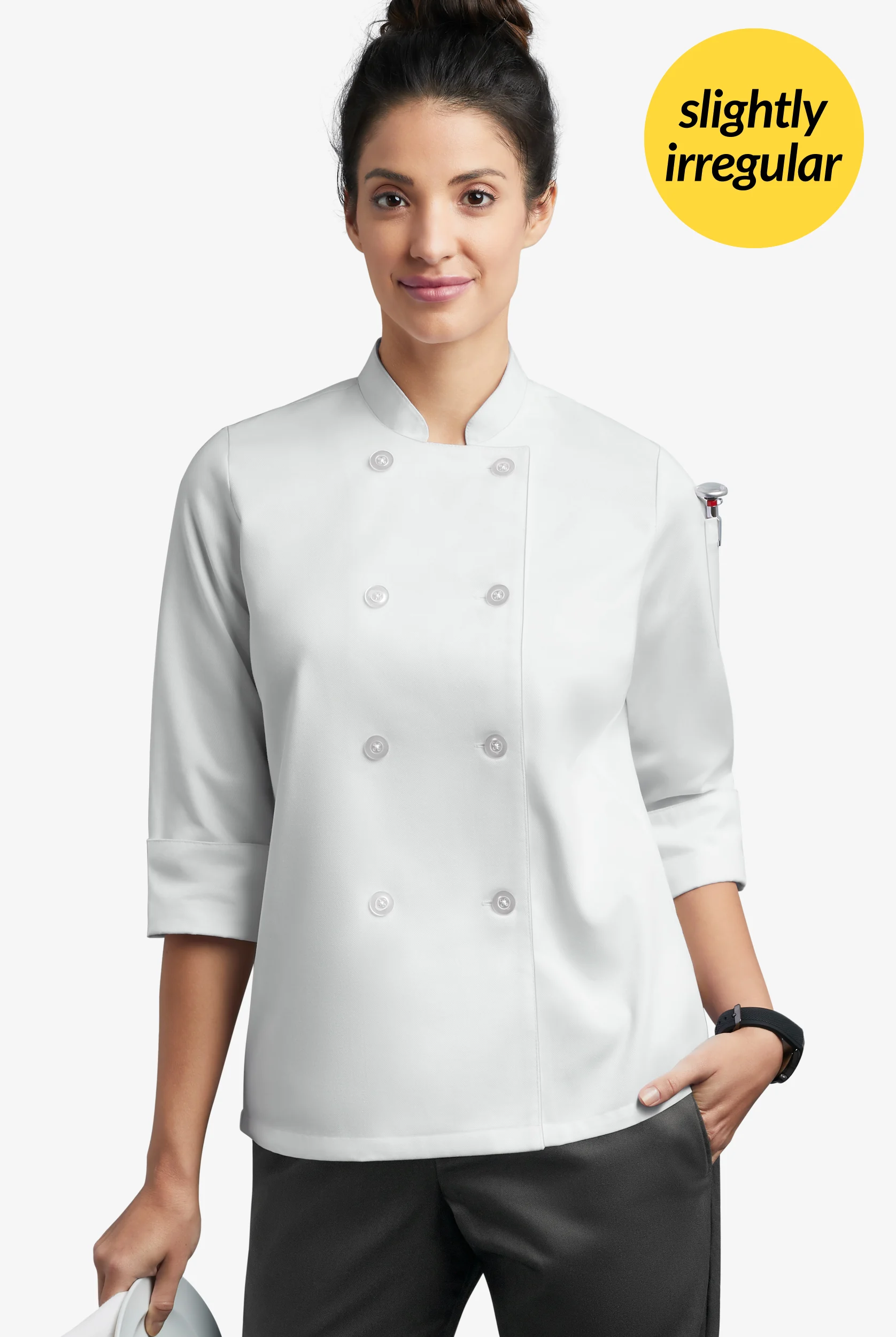 On The Line Value Women's 1-Pocket 3/4 Sleeve Double Breasted Chef Coat - **SLIGHTLY IRREGULAR**